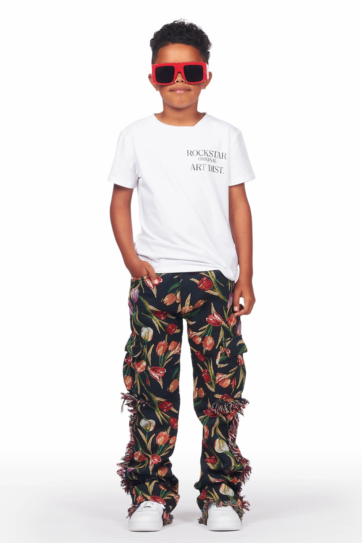 Boys Ayami Black Slim Tapestry Flare Pants