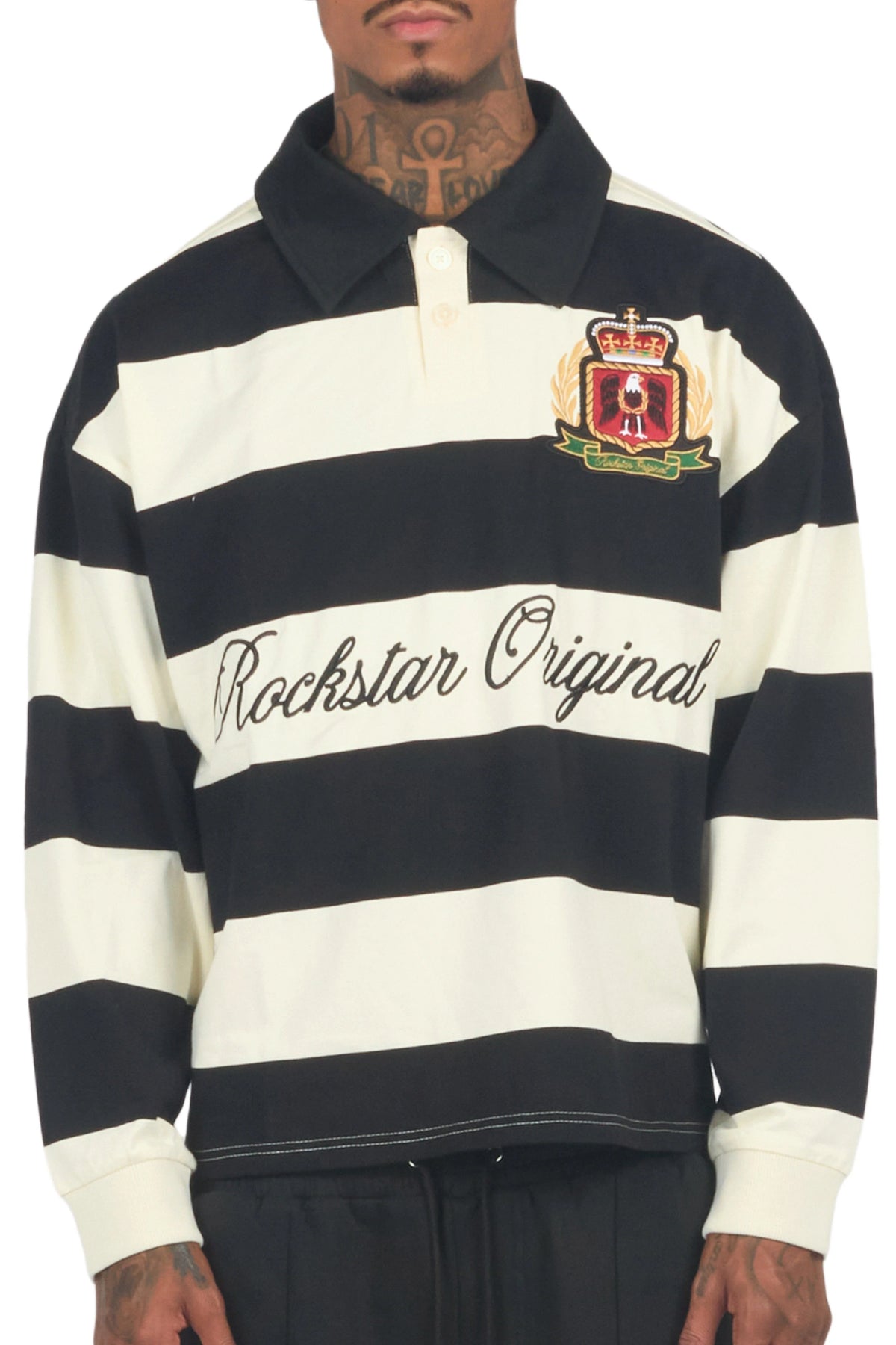 Flynn White/Black Long Sleeve Polo Shirt
