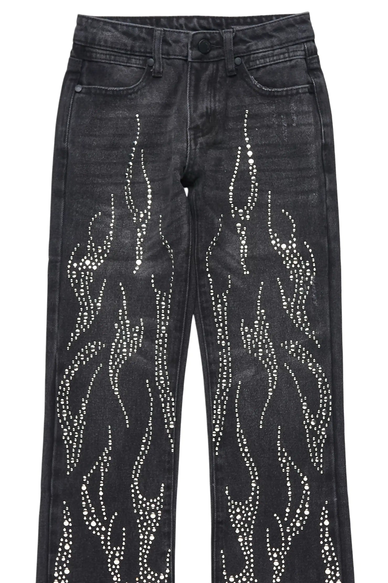 Boys Tachi Dark Grey Rhinestone Stacked Flare Jean