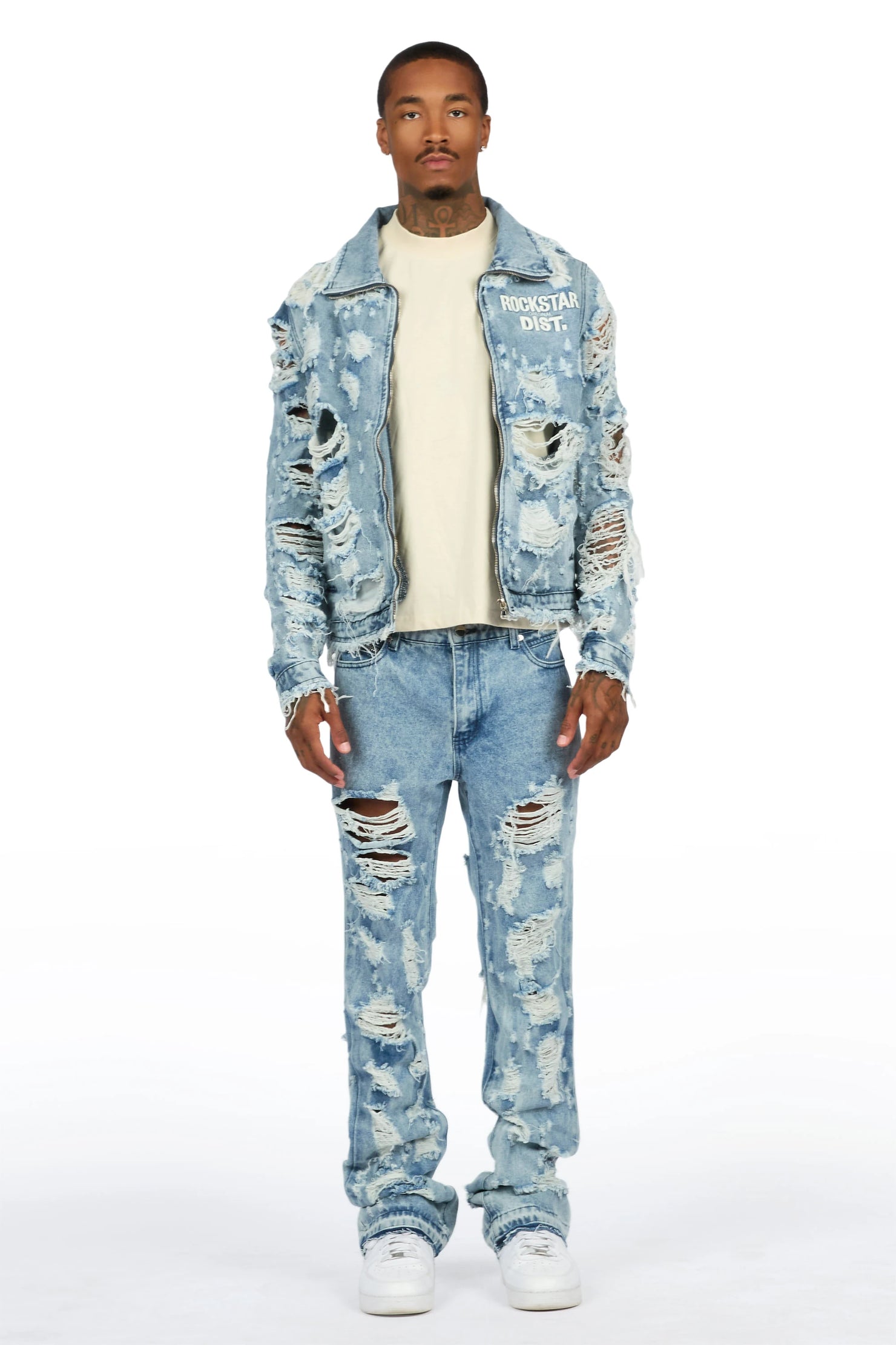 Faro Light Blue Denim Jacket/Stacked Flare Jean Set