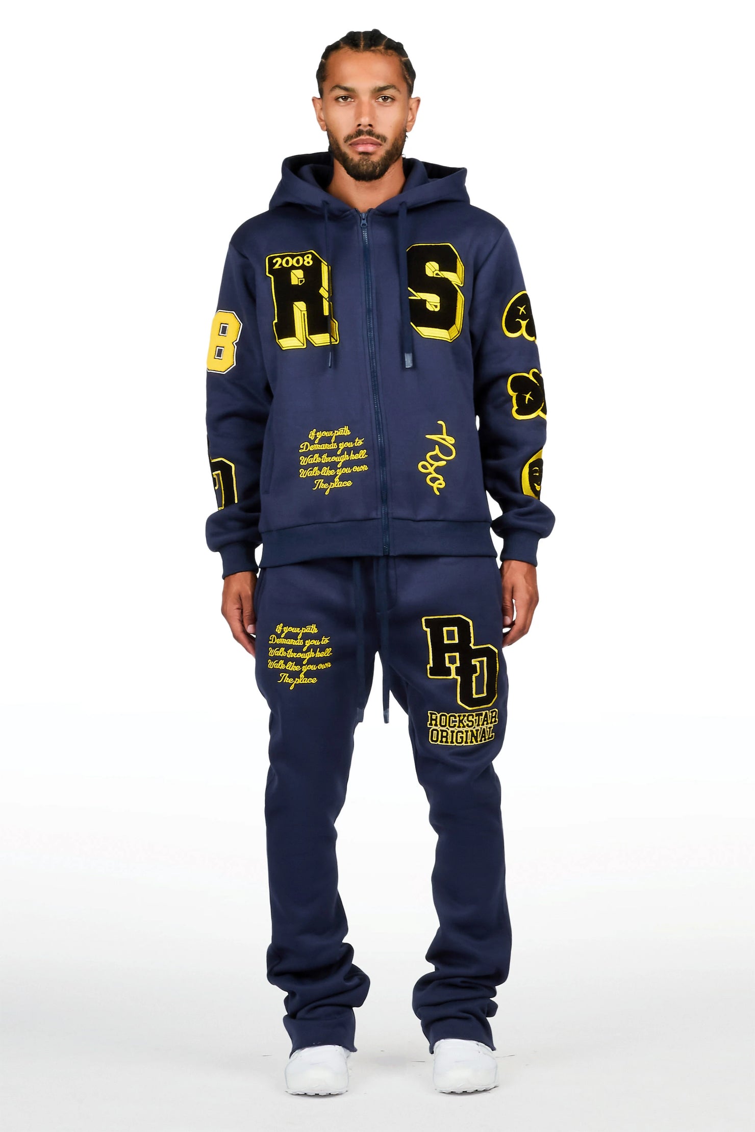Leslaw Navy Zip Up Hoodie Stacked Track Set