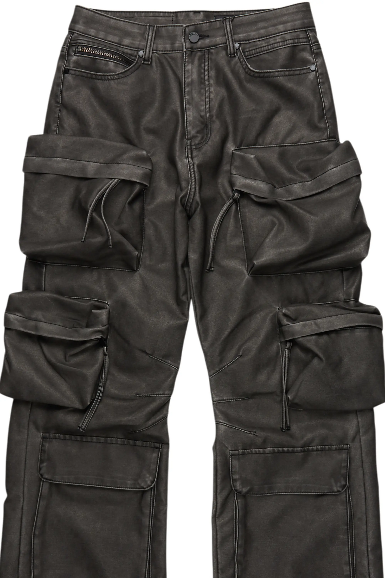 Lenz Black Distressed PU Stacked Leather Jean