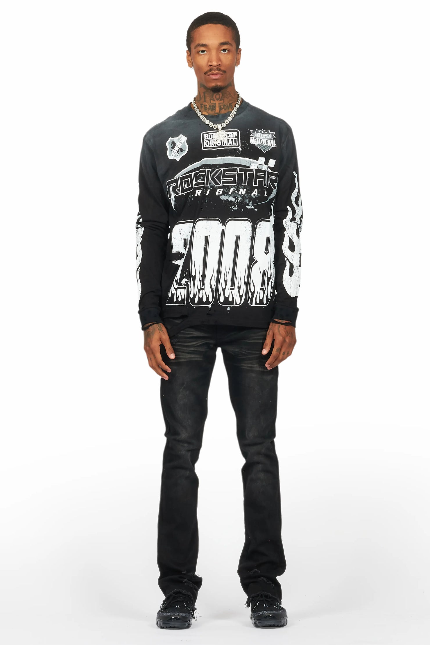 Savag Black Stacked Flare Jean