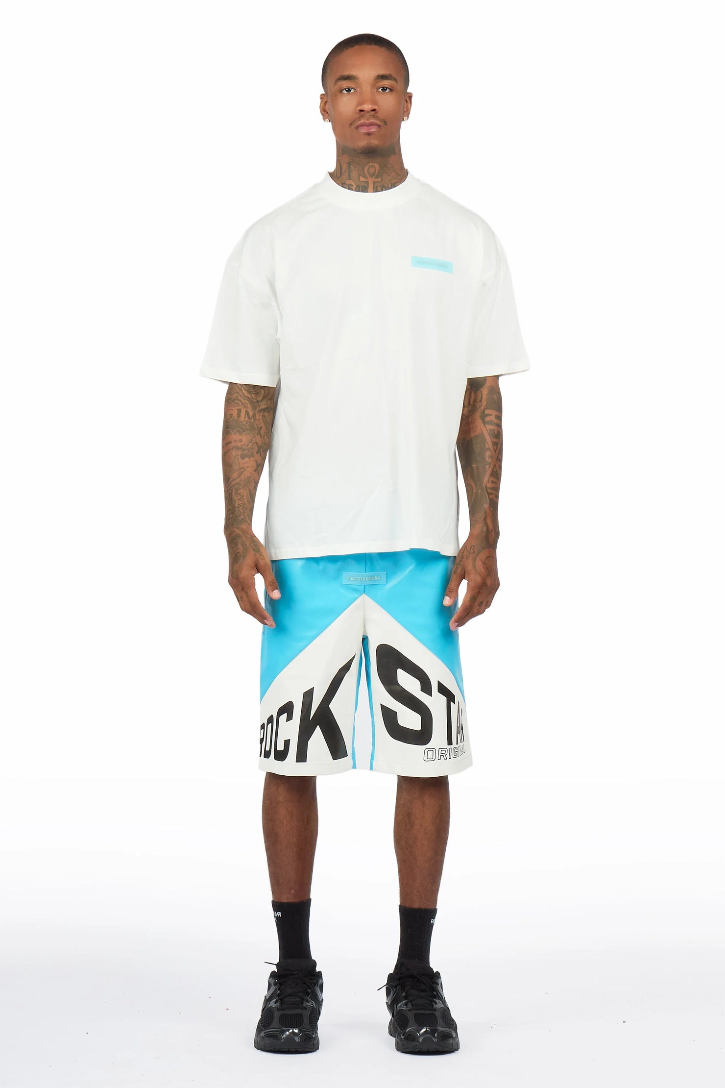 Zayn White/Mint/Blue Graphic Short Set