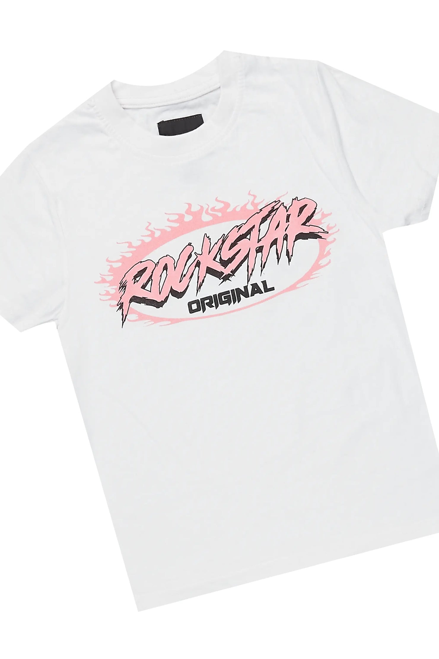 Girls Izzy White/Pink T-Shirt/Stacked Flare Jean Set