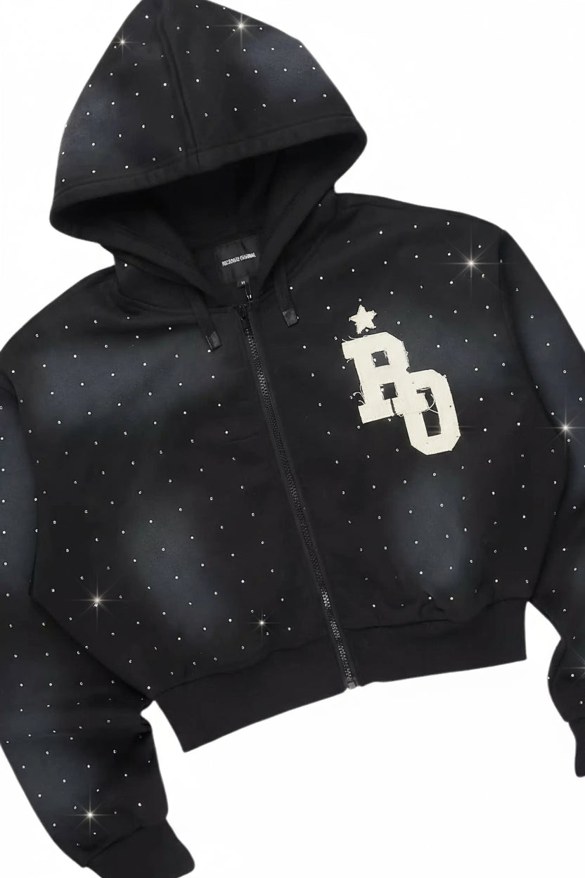 Tyona Black Rhinestone Stacked Flare Track Set