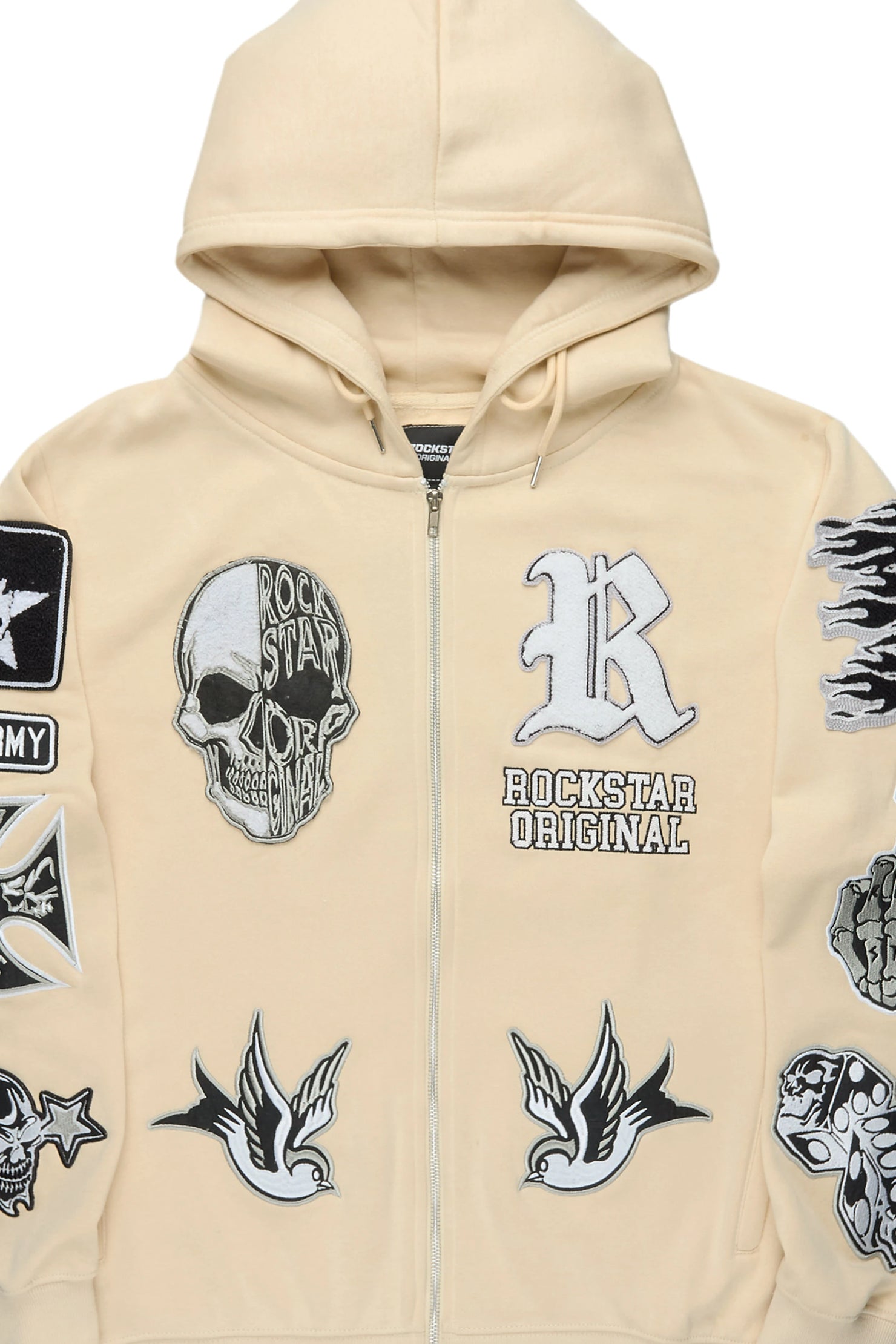 Vidar Beige Graphic Zip-Up Hoodie