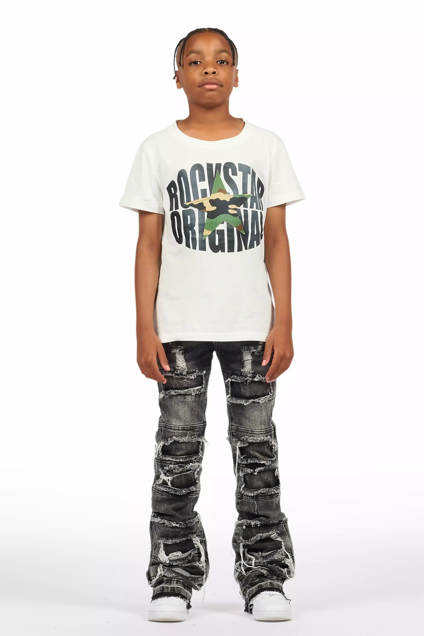 Boys Vasco Grey Stacked Flare Jean
