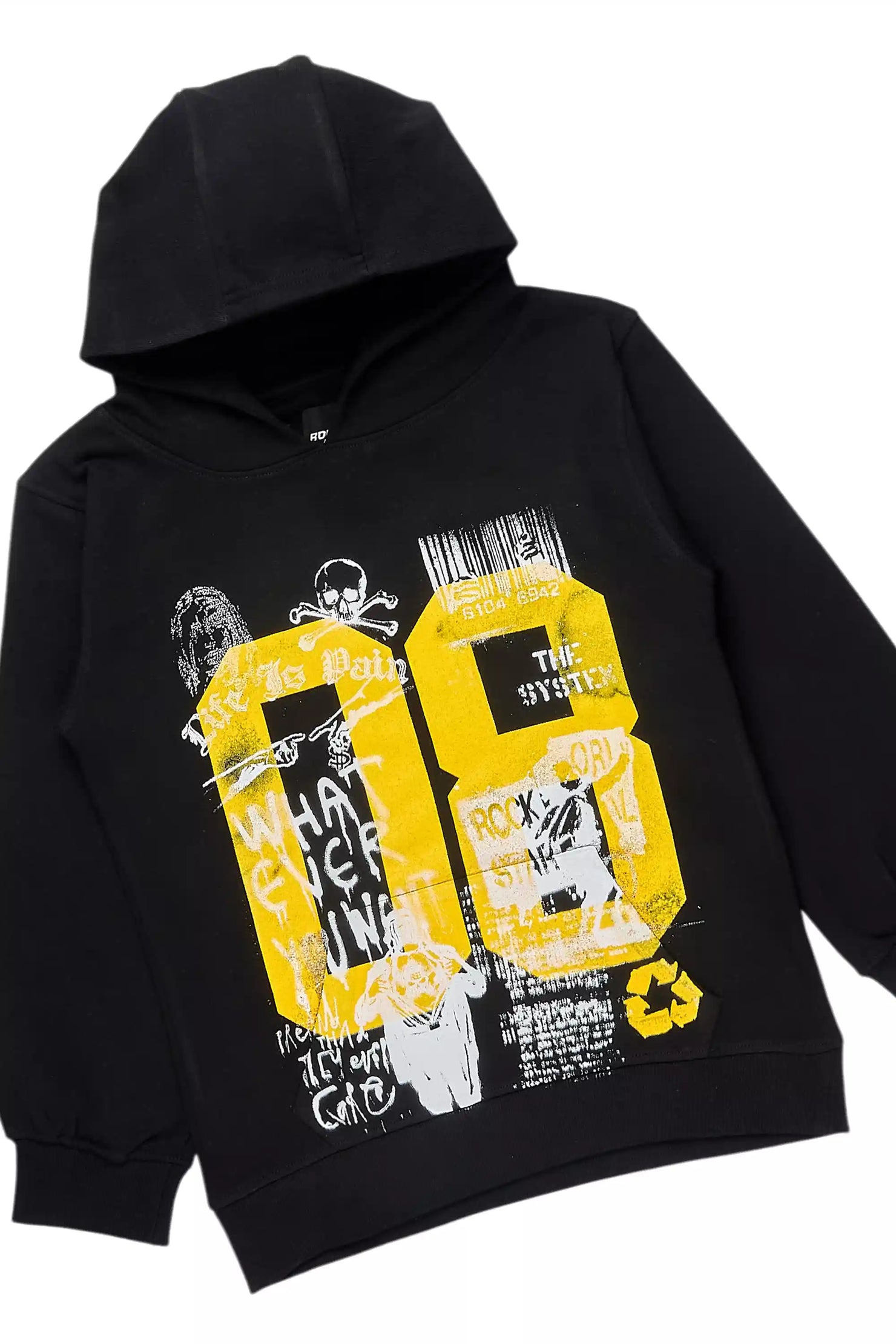 Boys Beau Black/Yellow Hoodie Stacked Flare Track Set