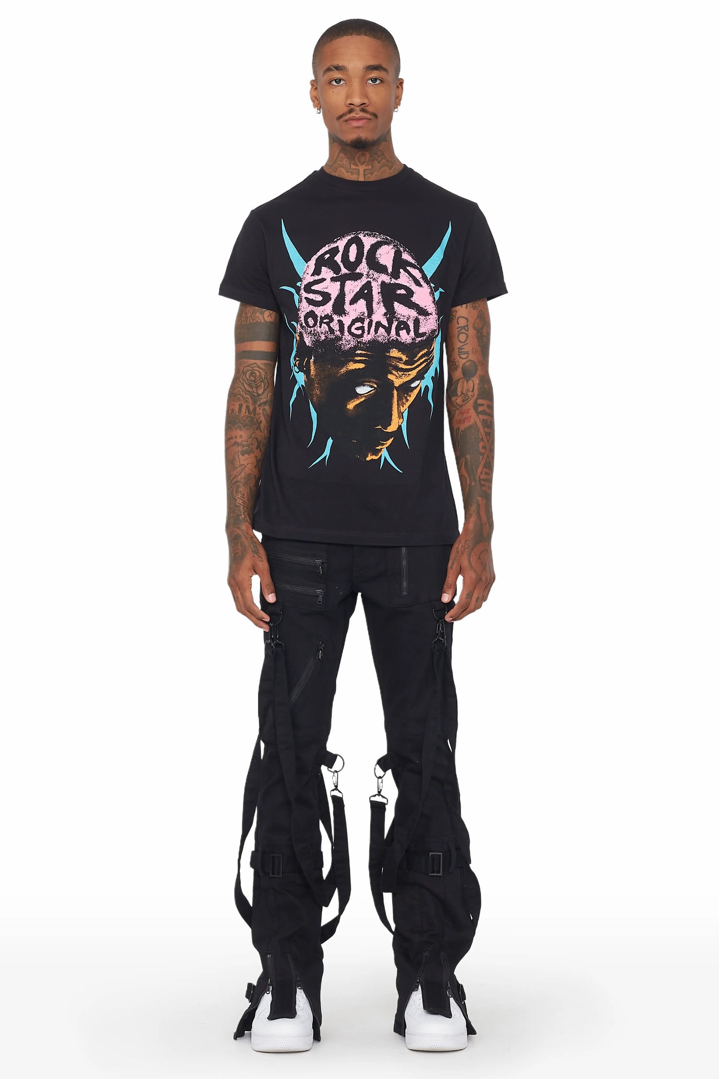 Rowen Black Stacked Flare Jean