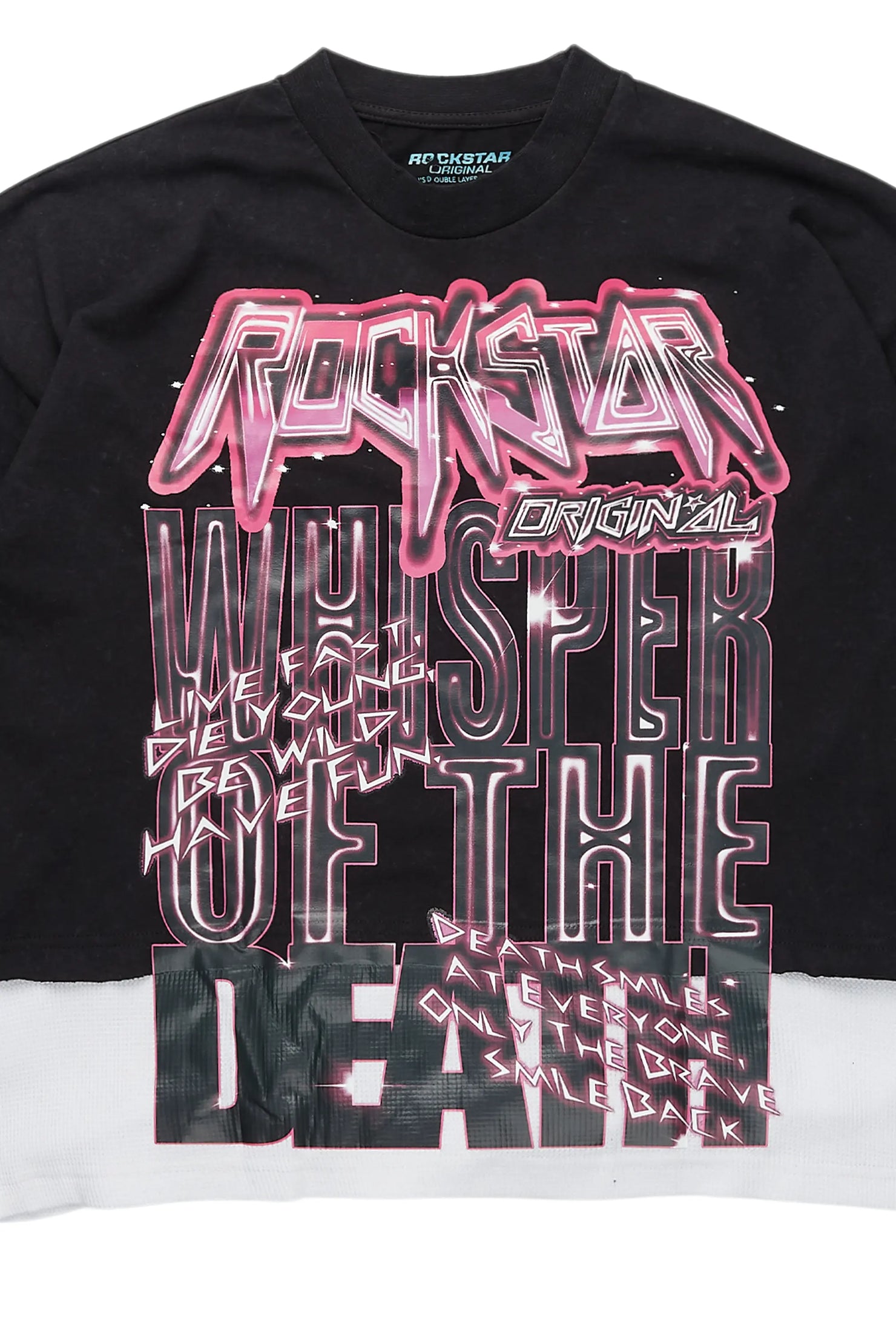 Darcy Vintage Black Thermal Double Layer Boxy Crop T-Shirt