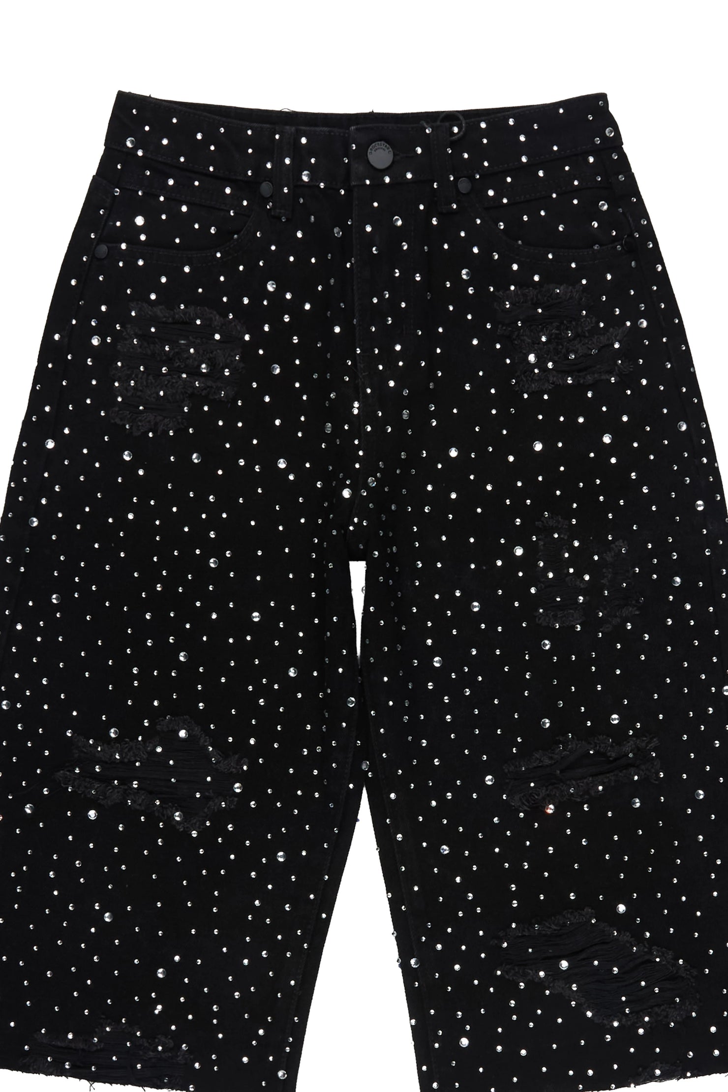 Boys Discolite Black Denim Rhinestone Jort