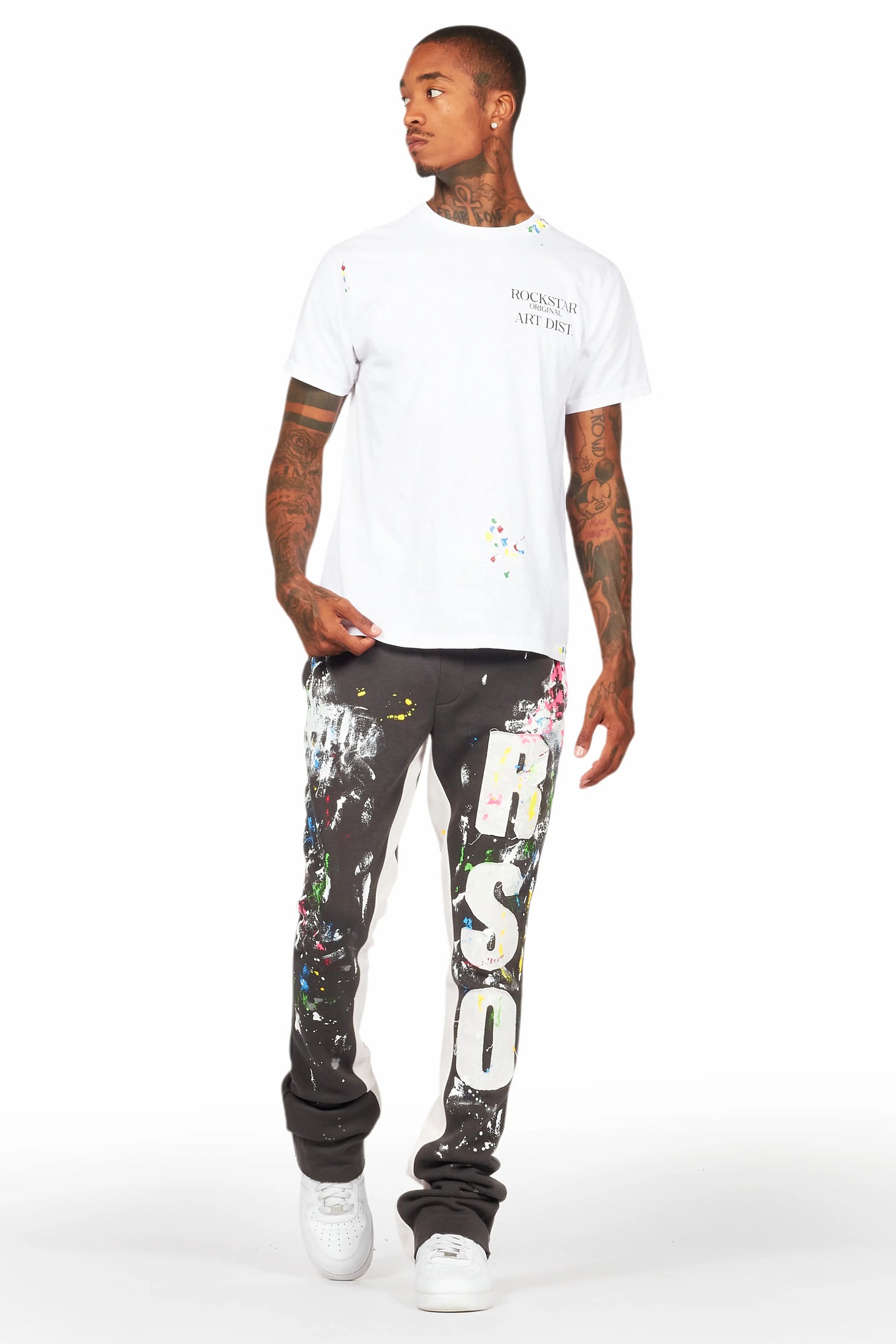 Washi Vintage Grey Patchwork Stacked Flare Track Pant