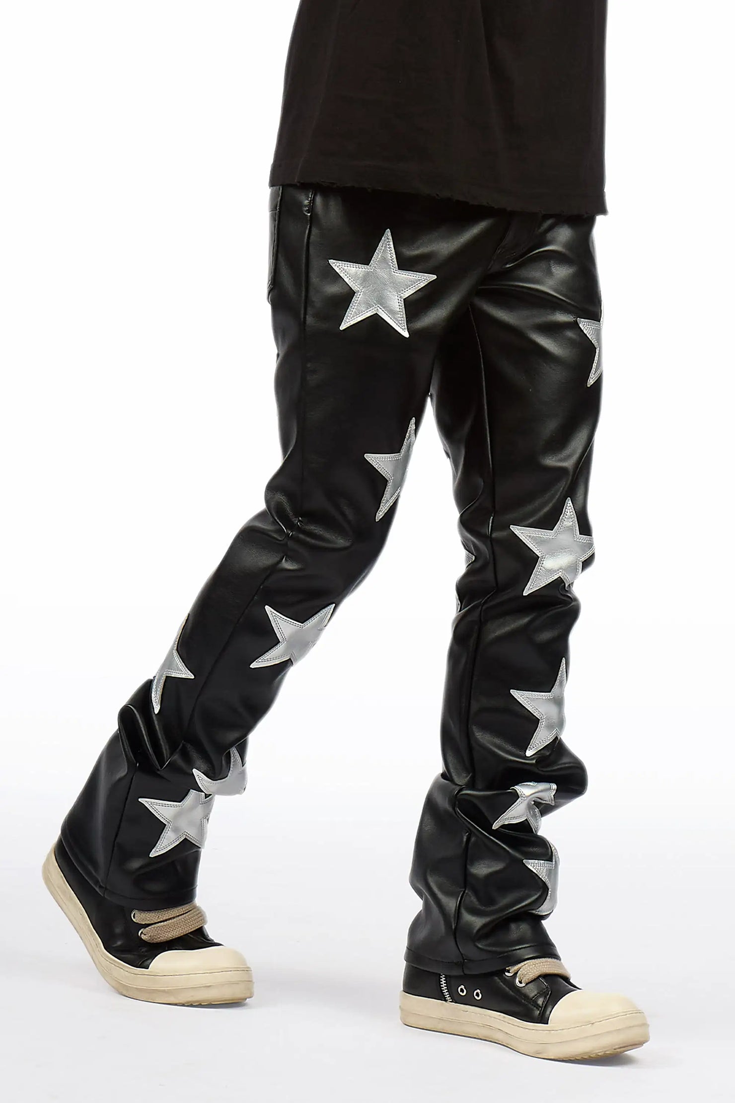Steen Black/Silver PU Stacked Flare Jean