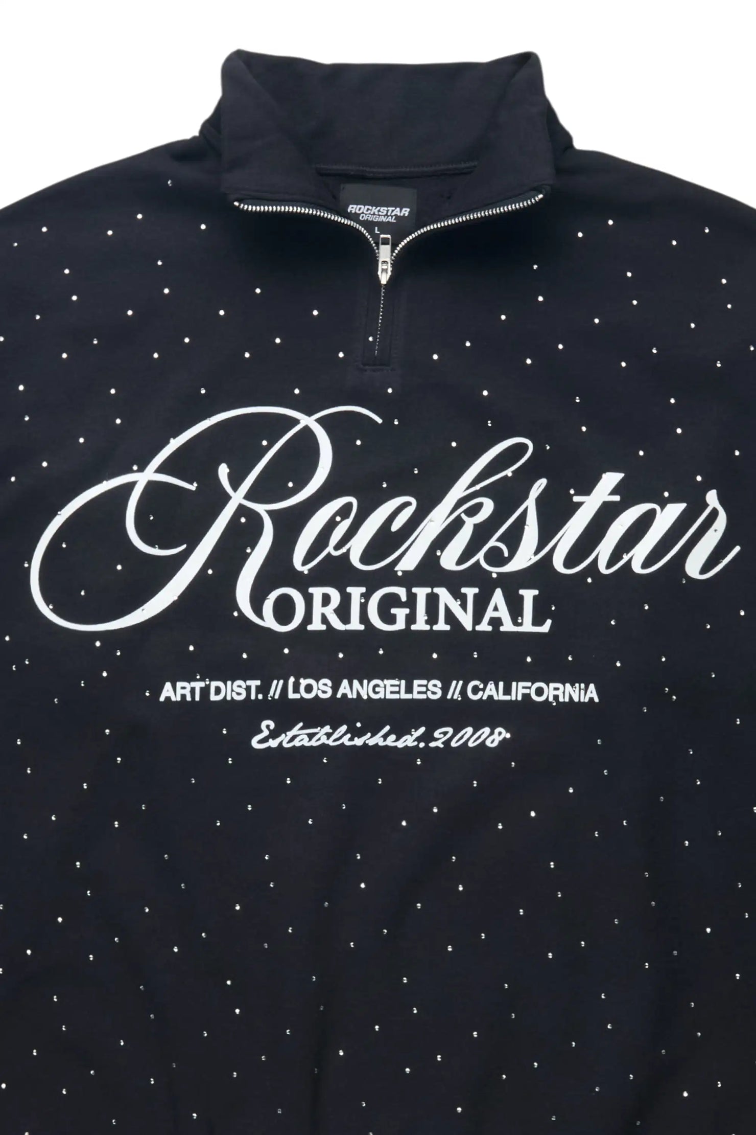 Cero Black Rhinestone Quarter-Zip Sweatshirt