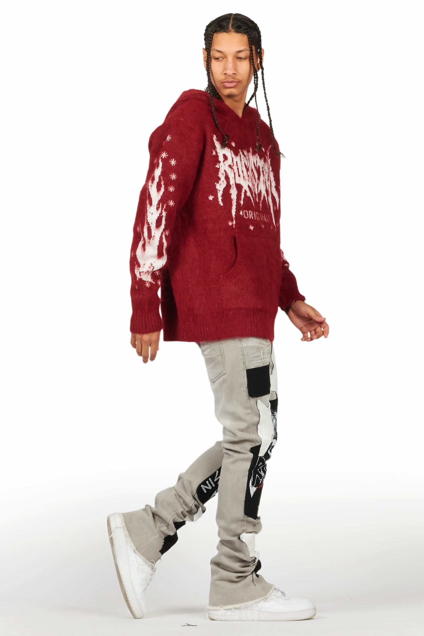 Vadim Grey Patchwork Stacked Flare Jean