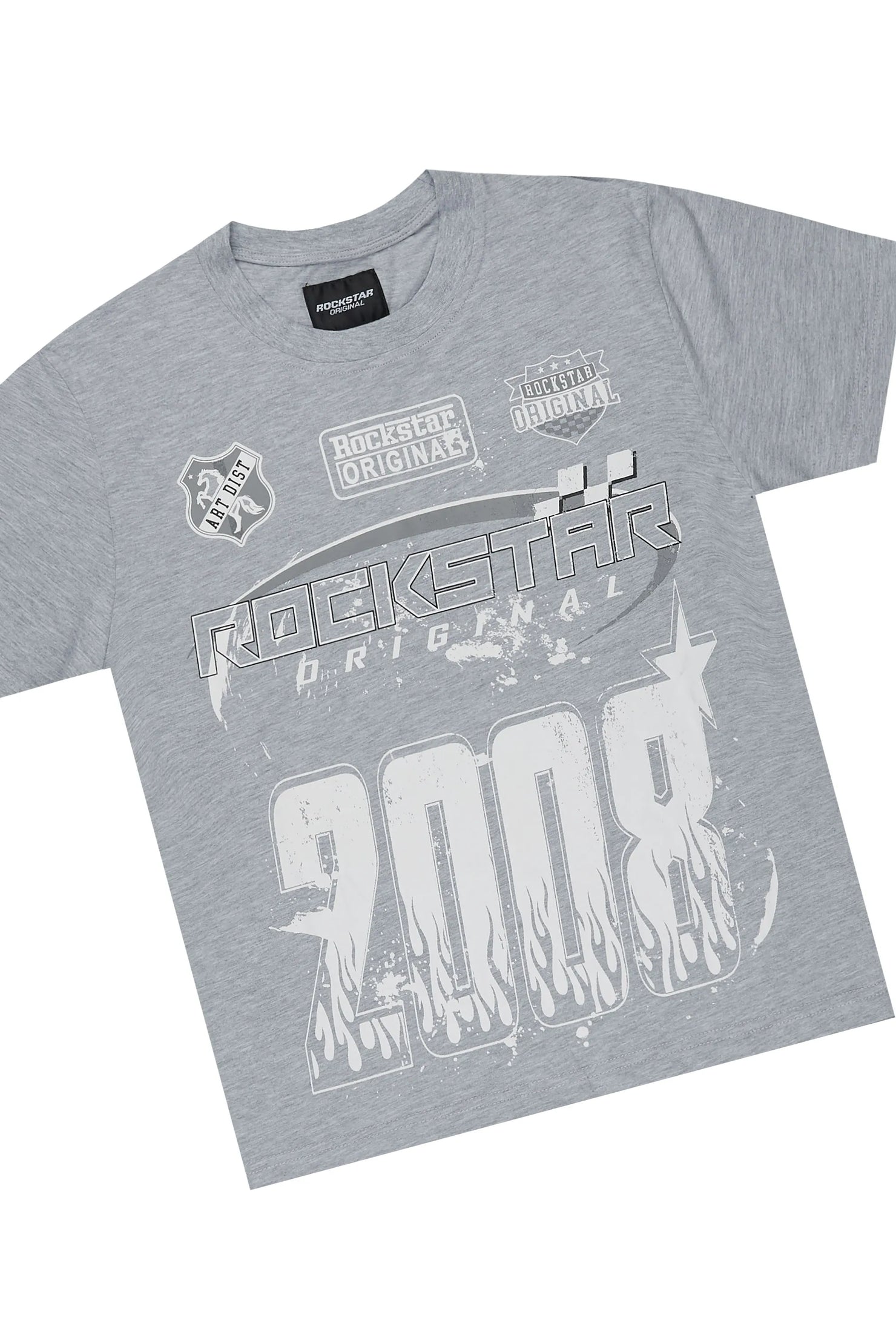 Boys Amos Heather Grey/Black T-Shirt/Stacked Baggy Pant Set