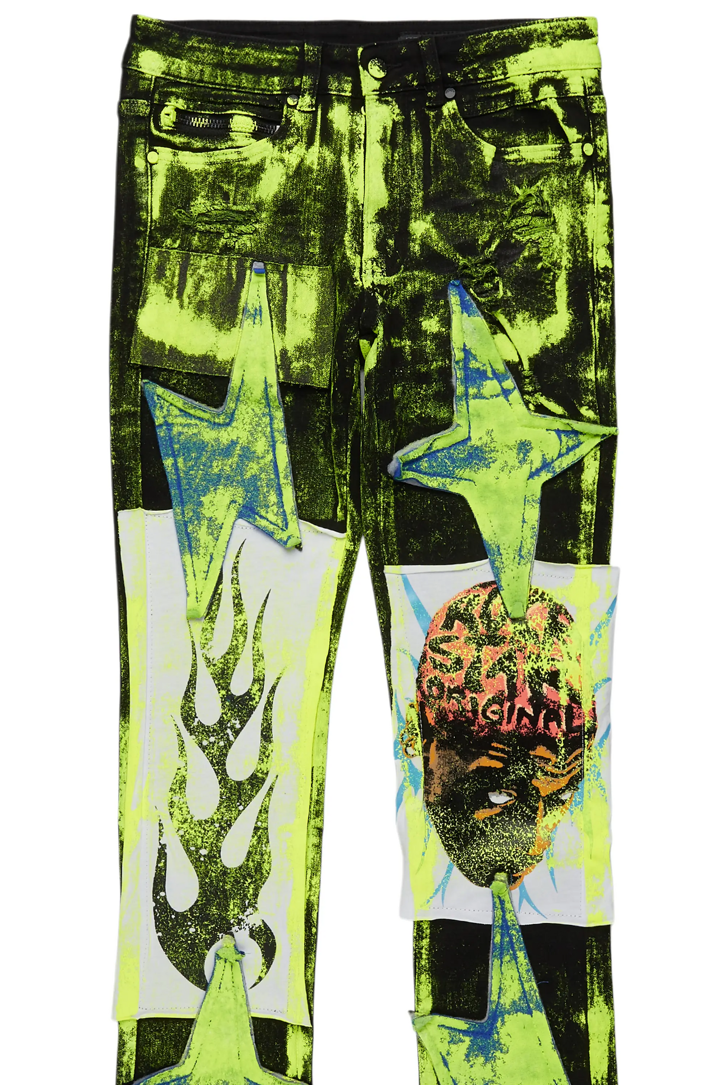 Edge Black/Yellow Roller Paint Stacked Flare Jean