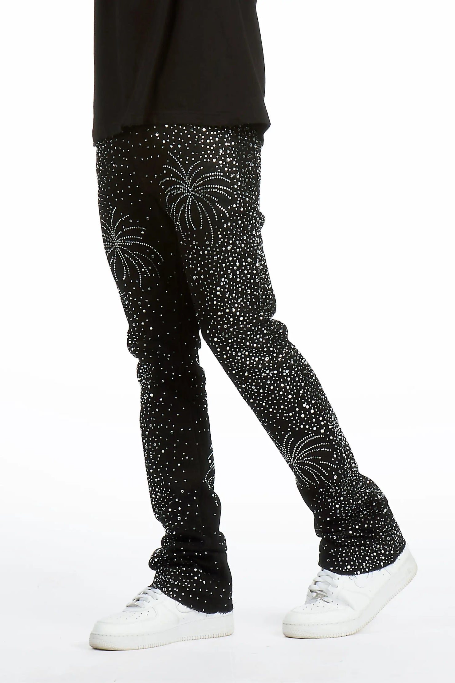 Raiden Black Rhinestone Stacked Fit Jean