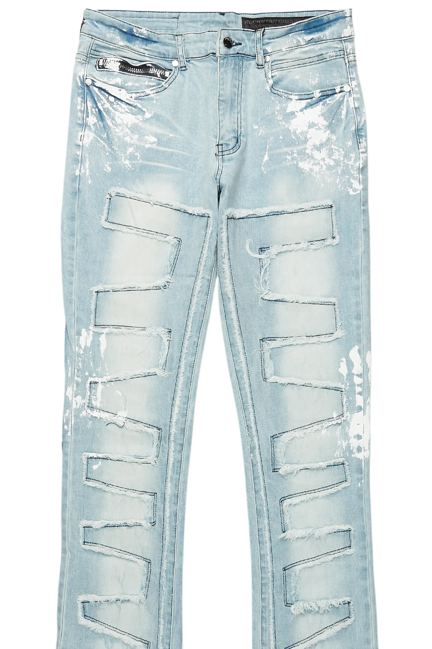 Kodak Blue/White Painter Stacked Flare Fringe Jean