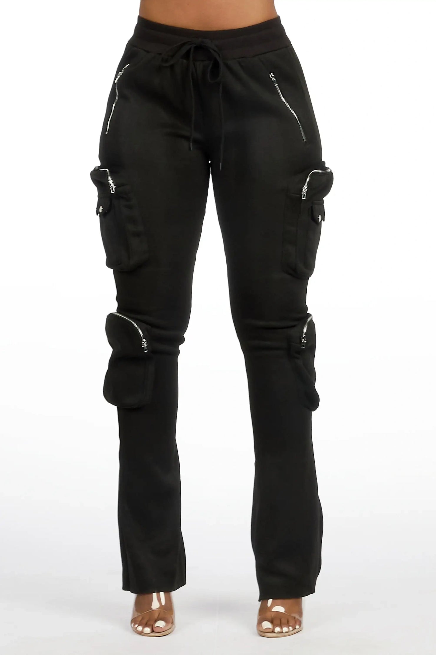 Cheronnie Black Cargo Stacked Track Pant