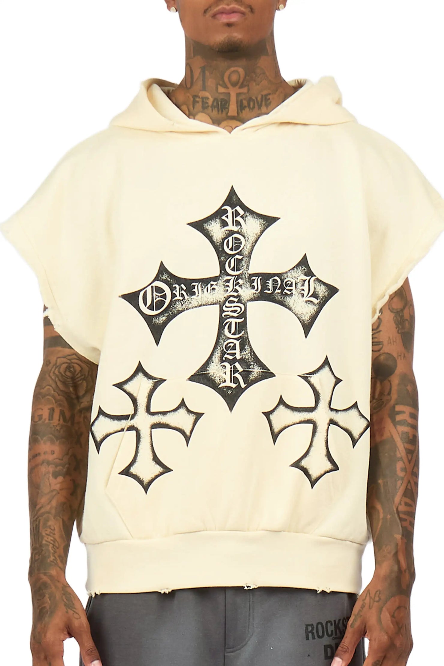 Marzion Sand/Black Cut Sleeve Hoodie