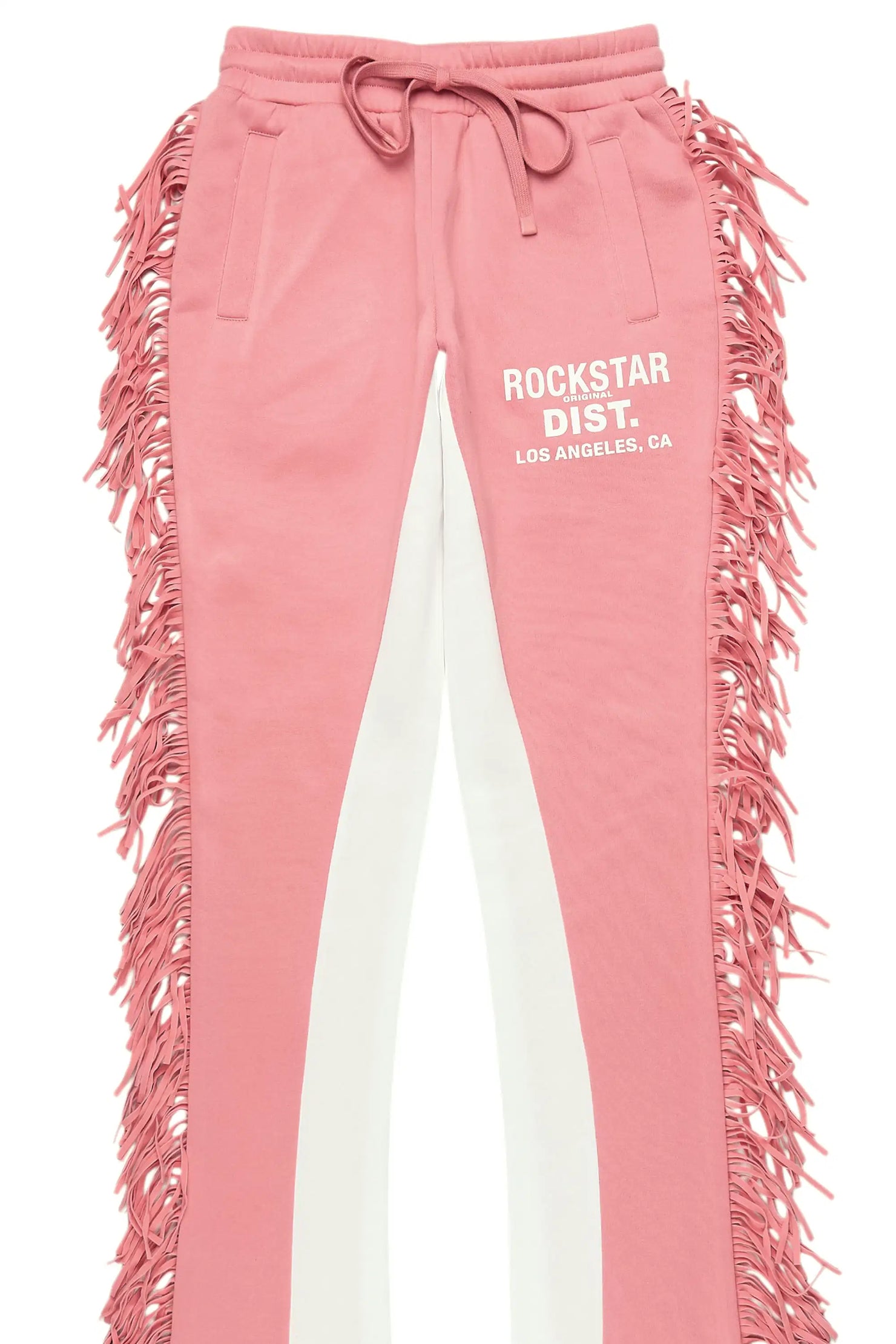 Kendra Pink Fringe Stacked Flare Track Pant