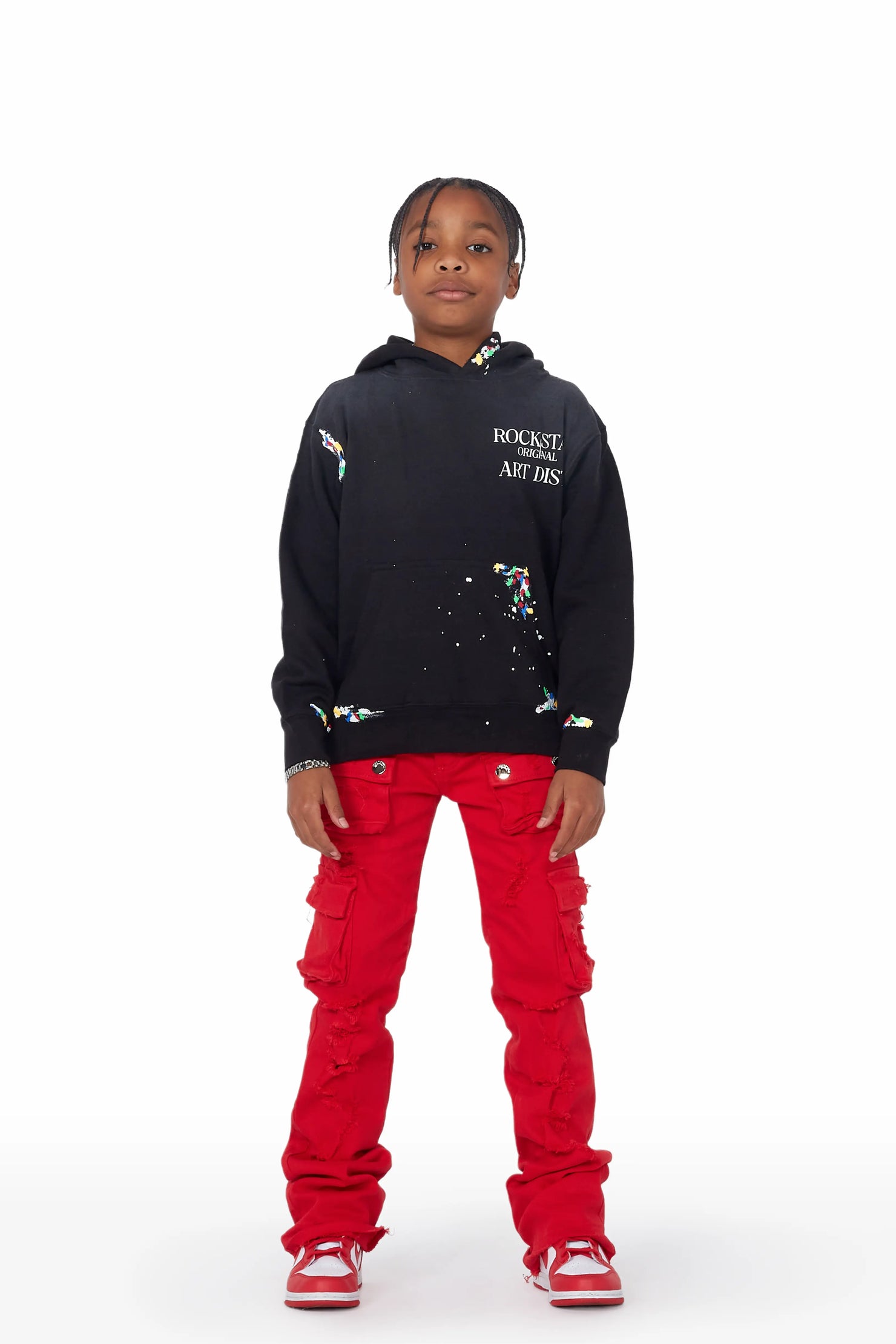 Boys Zaire Red Cargo Super Stacked Flare Jean