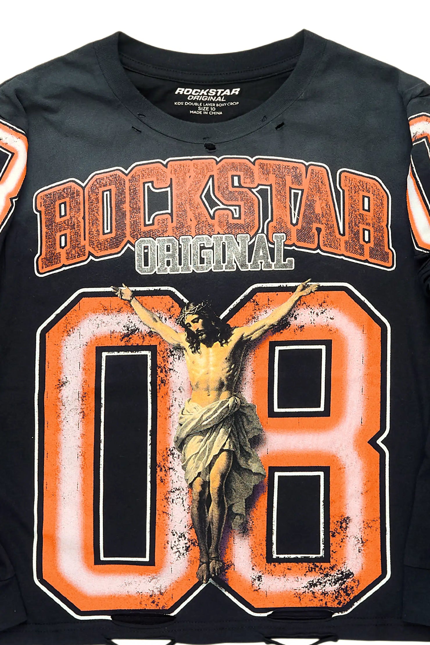 Boys Fields Black/Orange Double Layer L/S Graphic T-Shirt