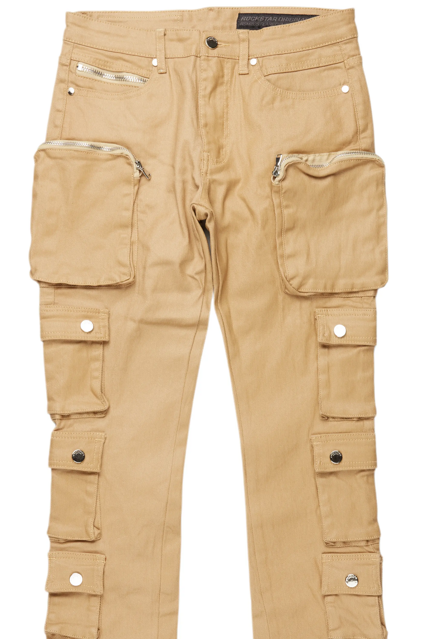 Konrad Beige Coated Stacked Flare Jean