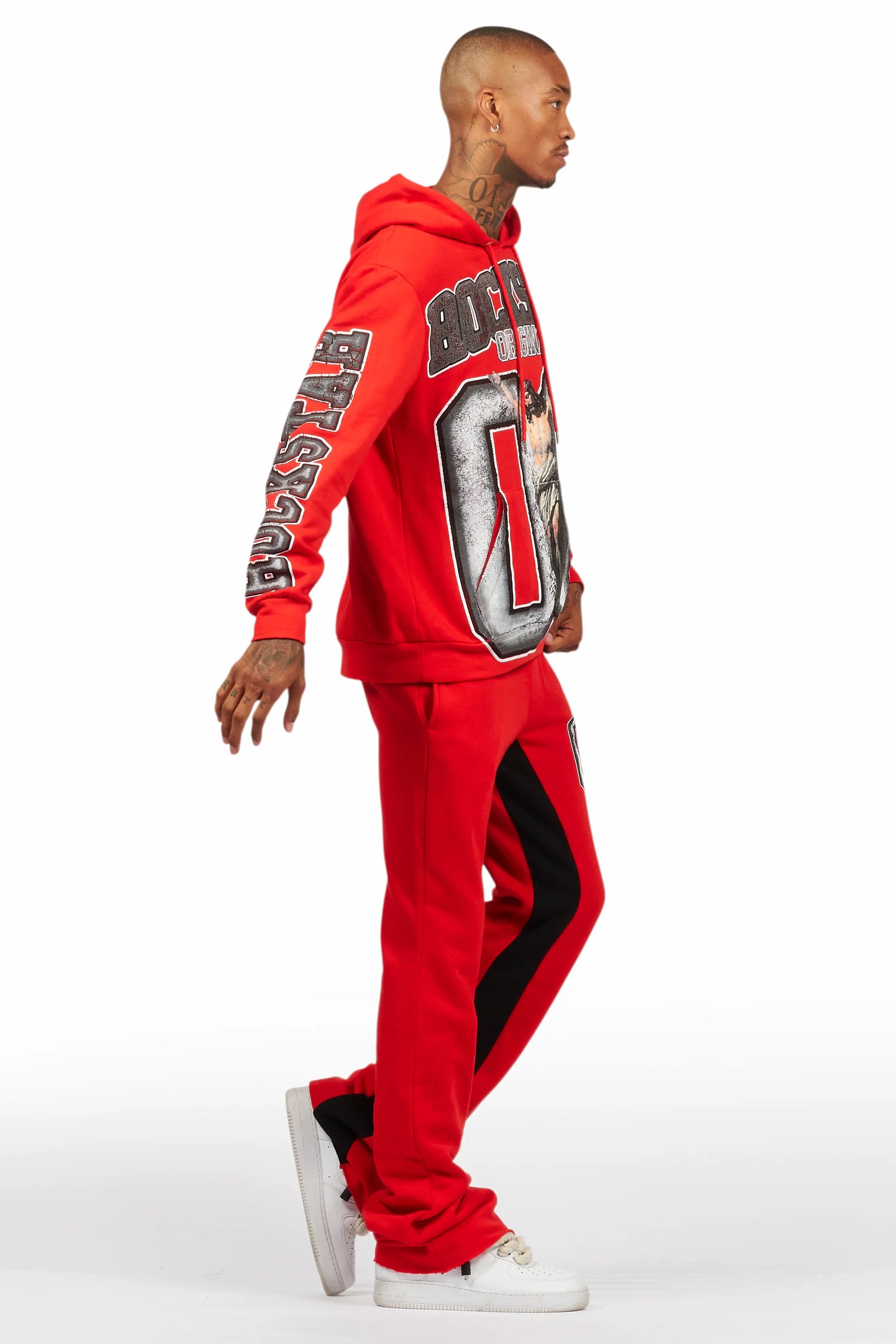 Fields Red/White Baggy Hoodie Track Set