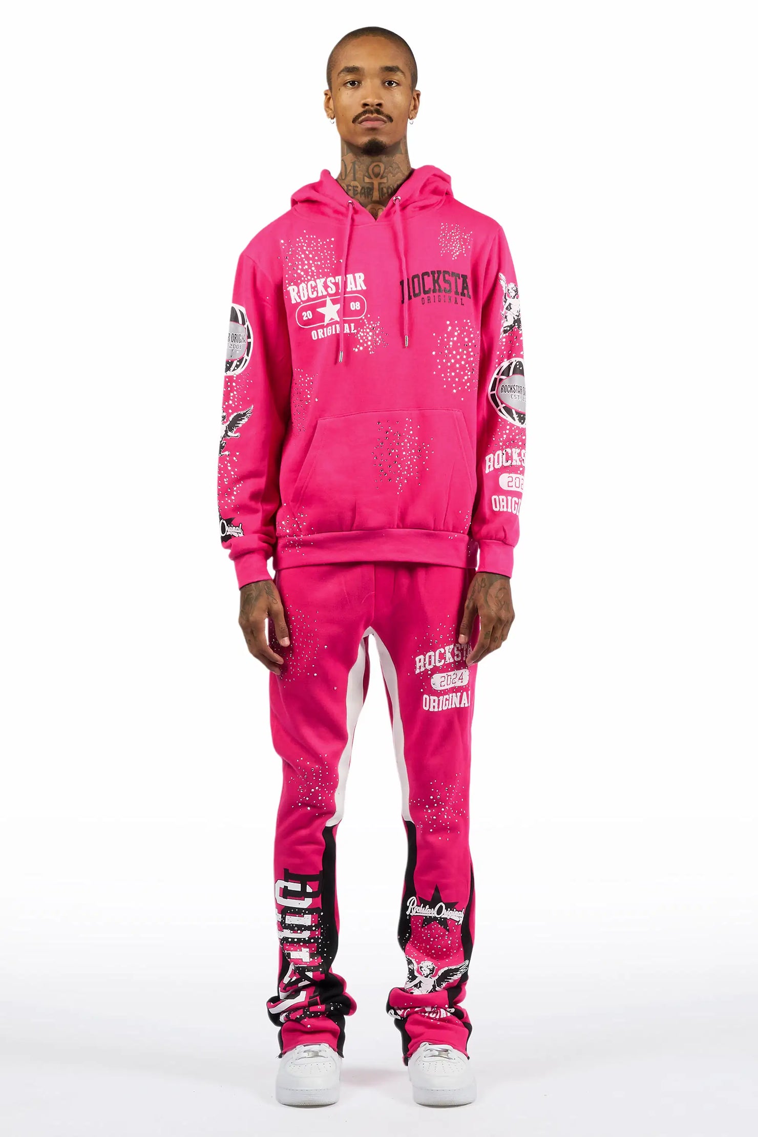Gutta 2.0 Fuchsia Rhinestone Hoodie/Stacked Flare Track Set