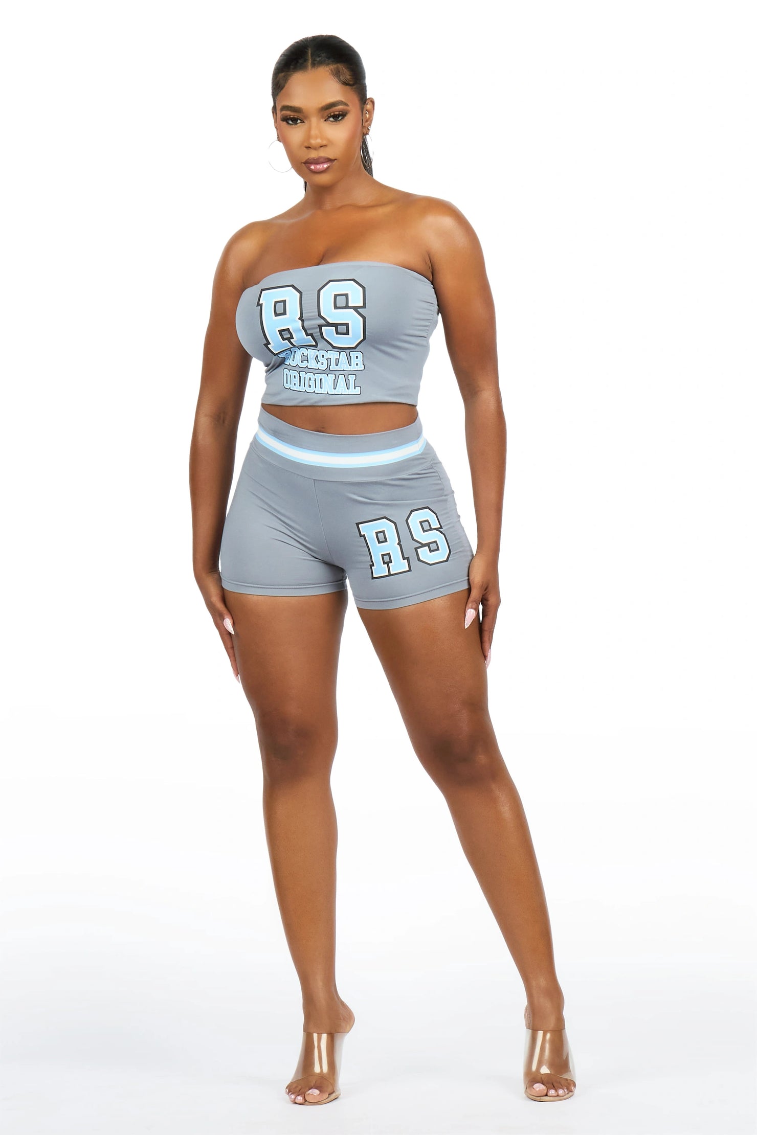 Celestina Grey Tube Short Set