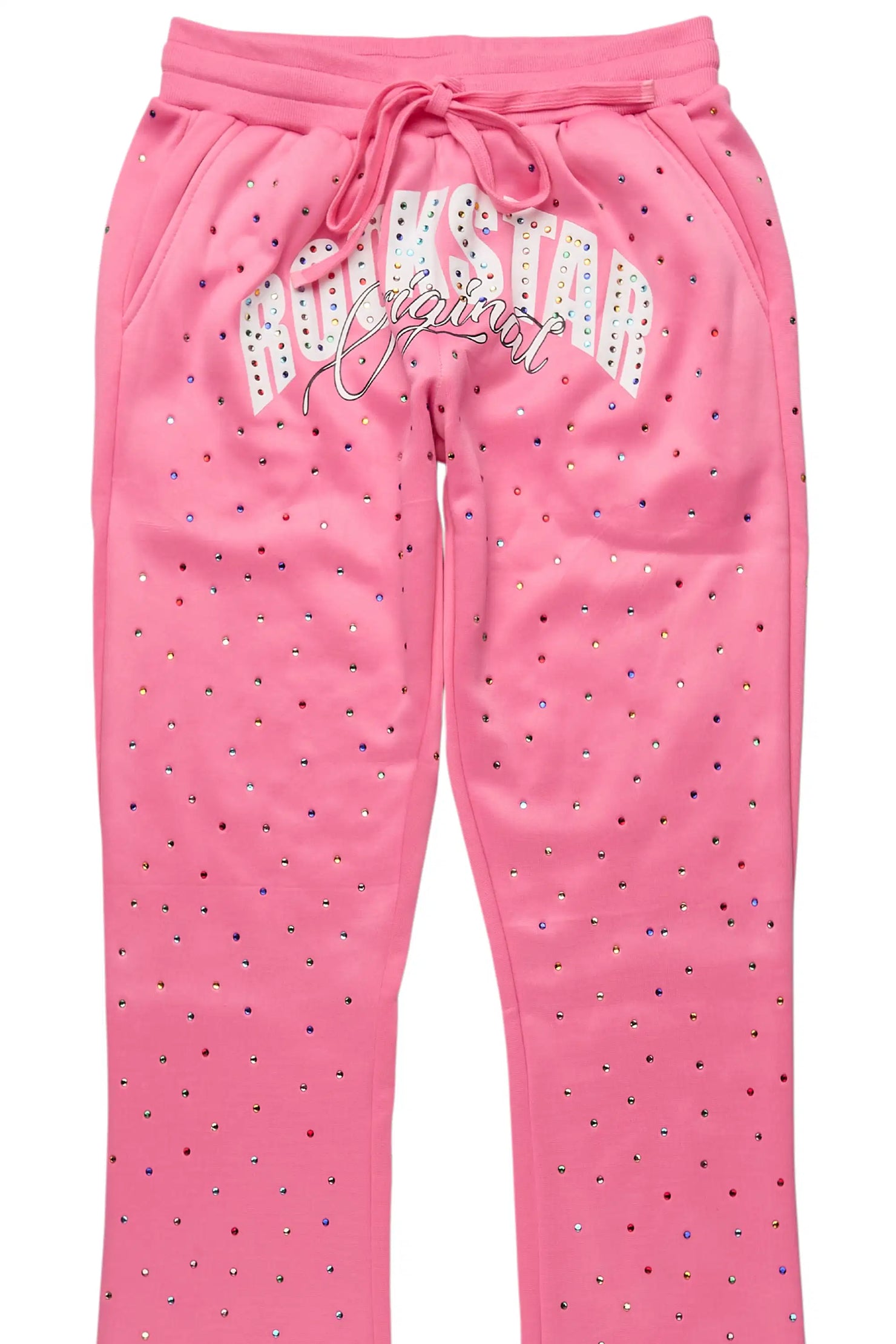 Franchesca Pink Rhinestone Stacked Track Pant
