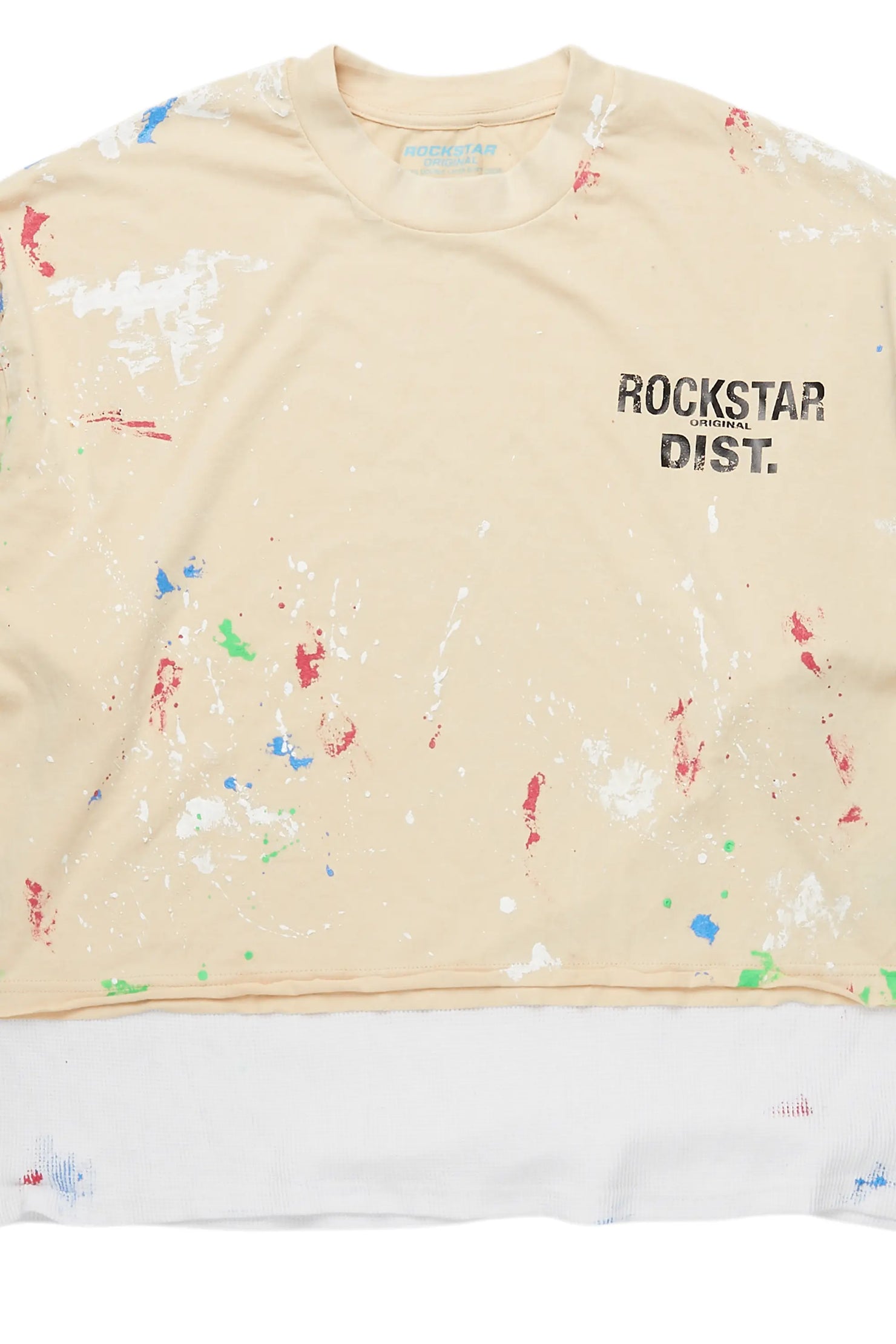 Kaee Beige Double Layer Graphic T-Shirt