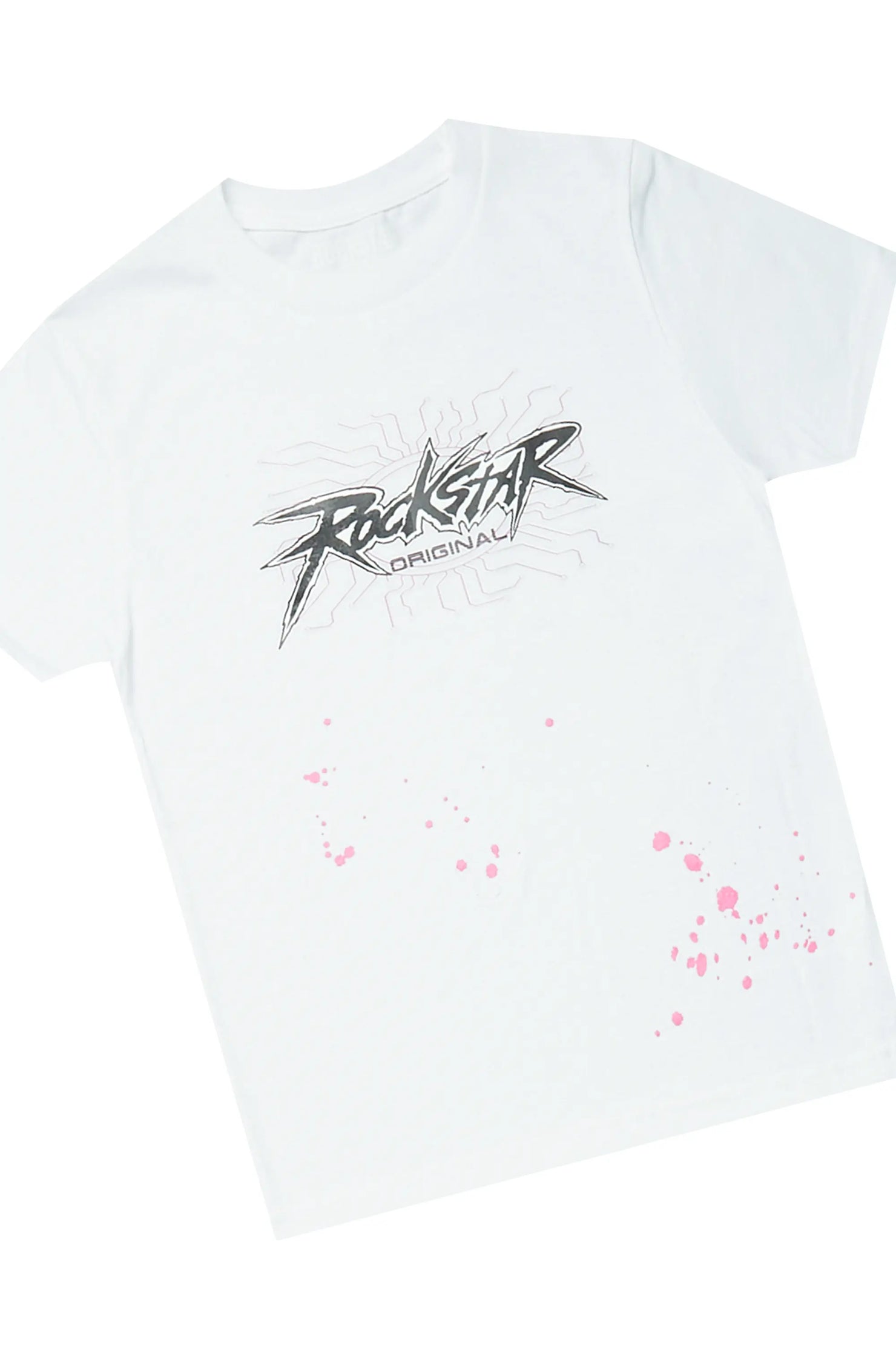 Girls Xylia White T-Shirt/Stacked Flare Jean Set