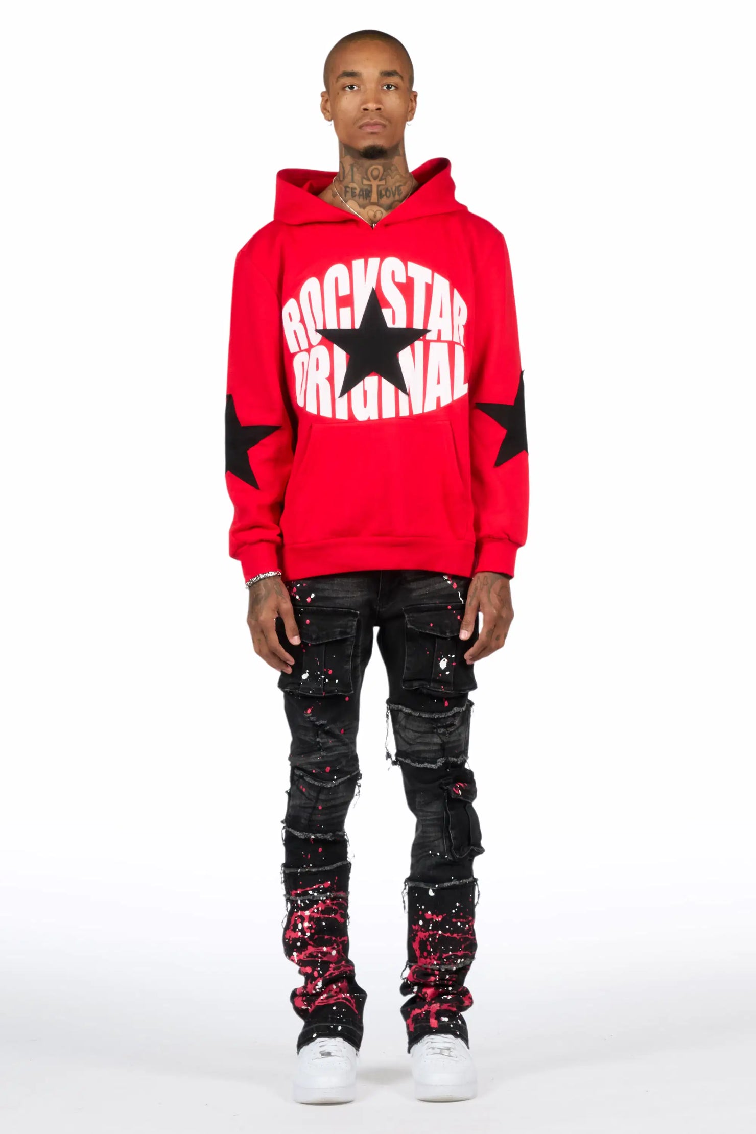 States 2.0 Red/Black Hoodie/Stacked Flare Jean Set