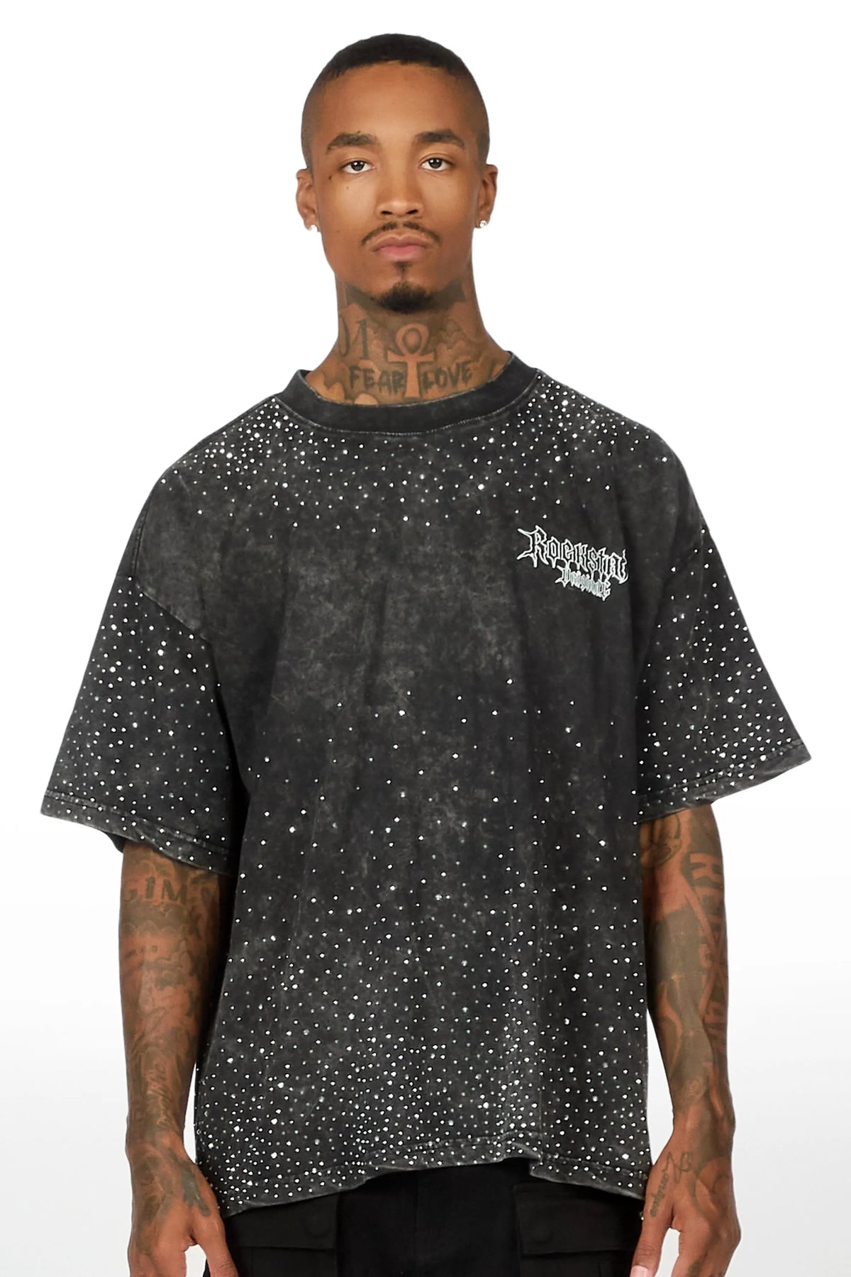 Twinkle Black Rhinestone Oversized Graphic T-Shirt