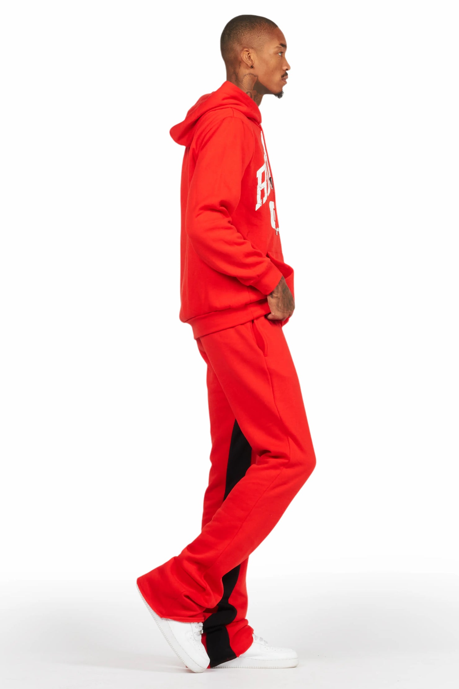 Mallor Red Baggy Stacked Hoodie Track Set