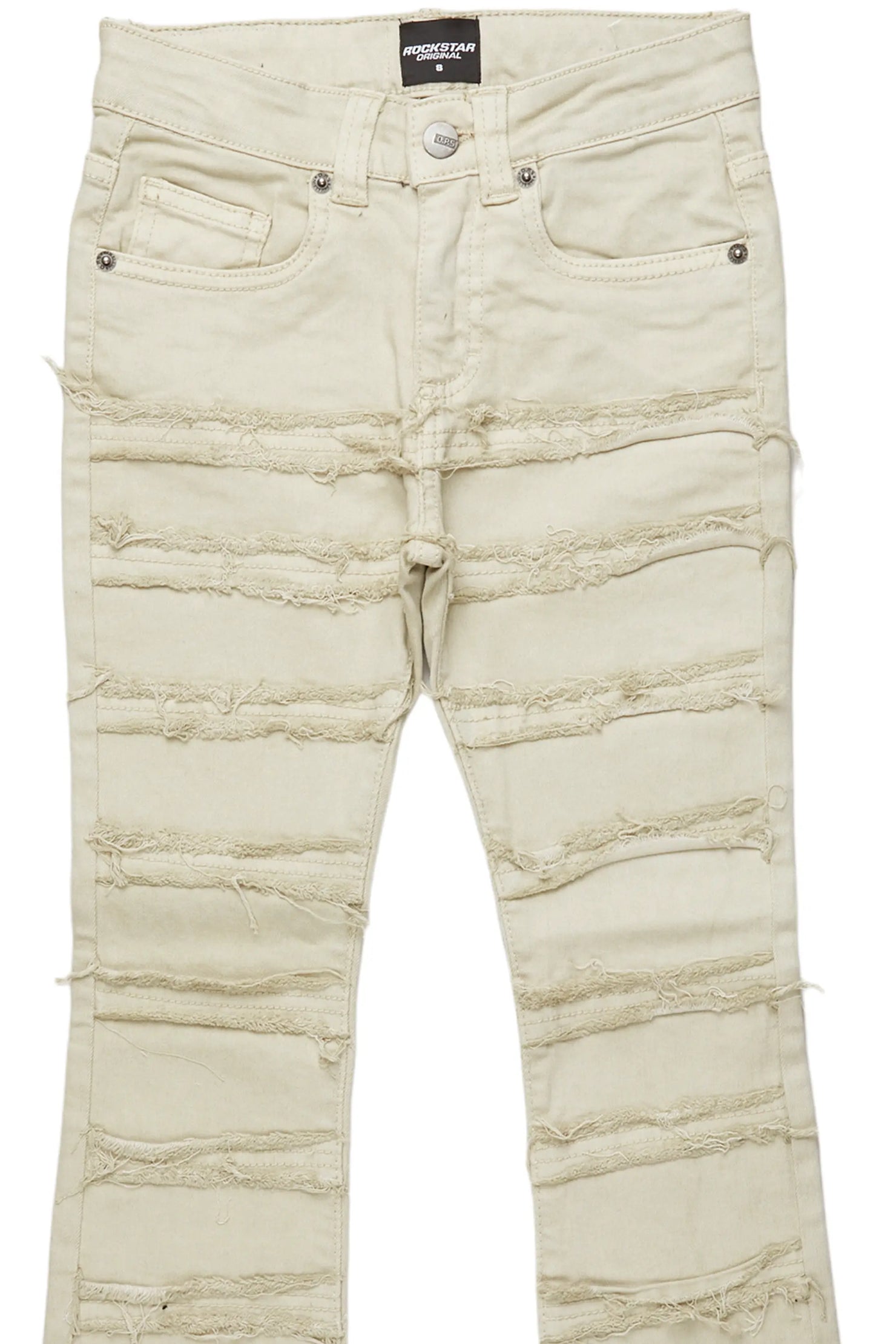 Boys Cullen Beige Frayed Stacked Flare Jean
