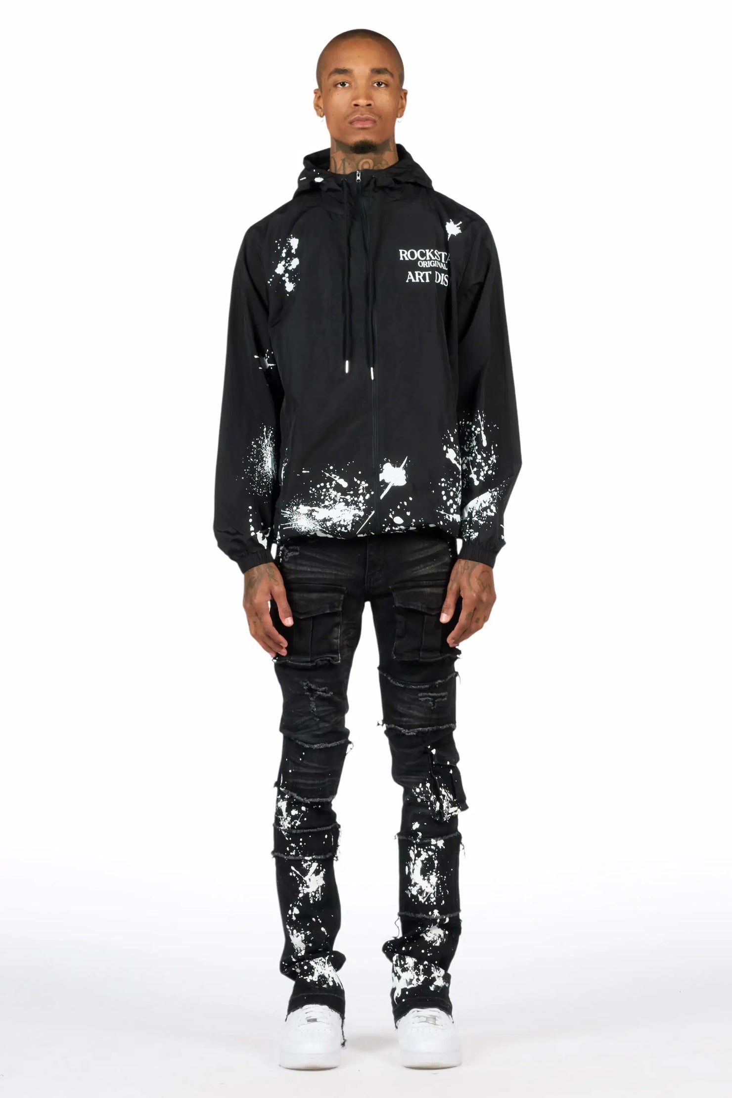 Raffer Black/Black Windbreaker/Stacked Cargo Flare Jean