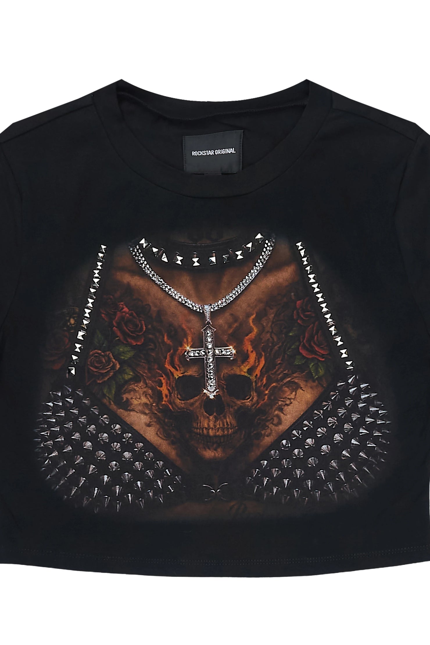 Zariaa Black Rhinestone Baby Tee Shirt