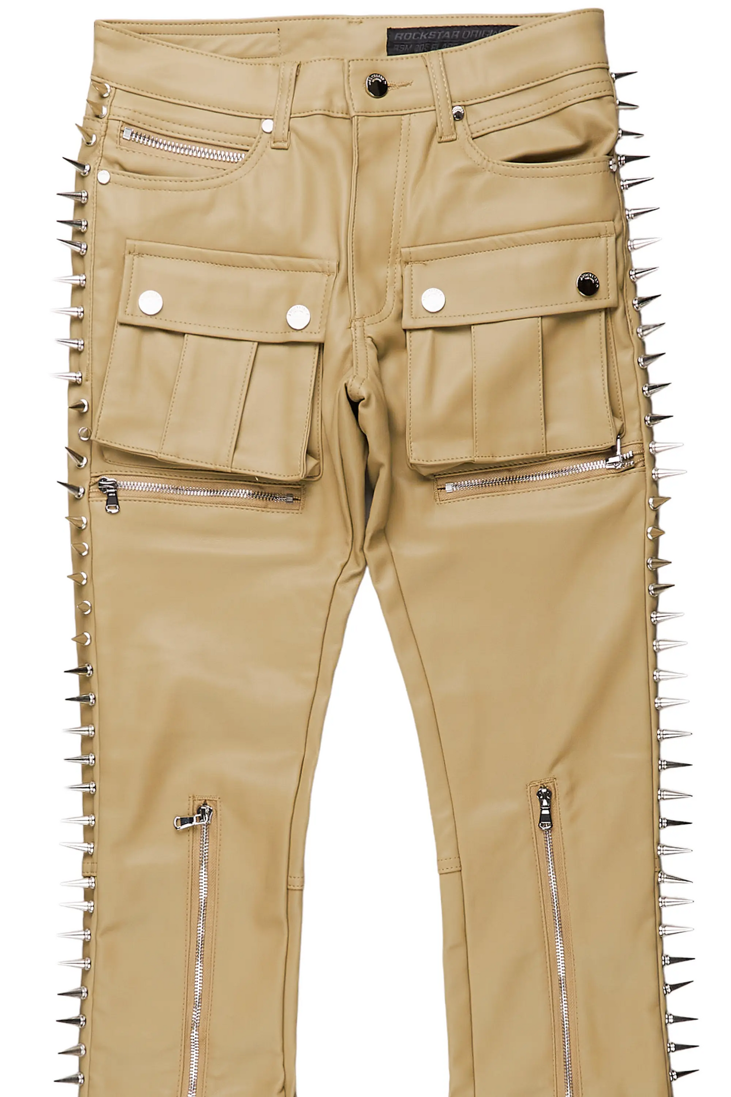 Leopold Beige PU Stacked Flare Jean