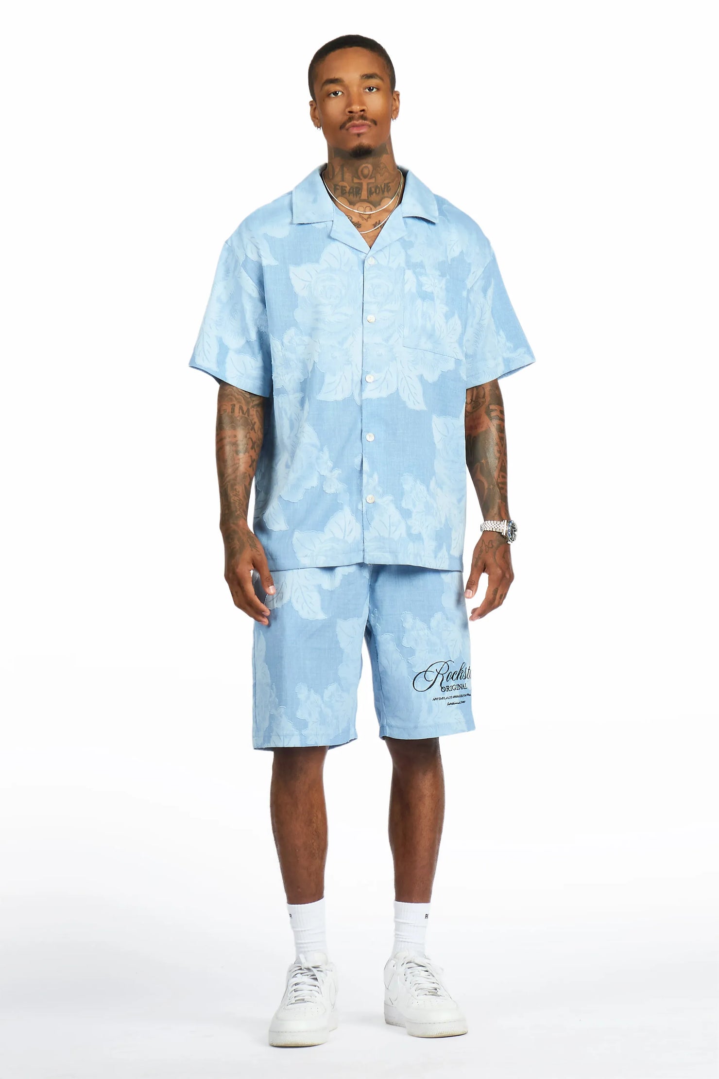 Frost Blue Button Down Shirt/Short Set