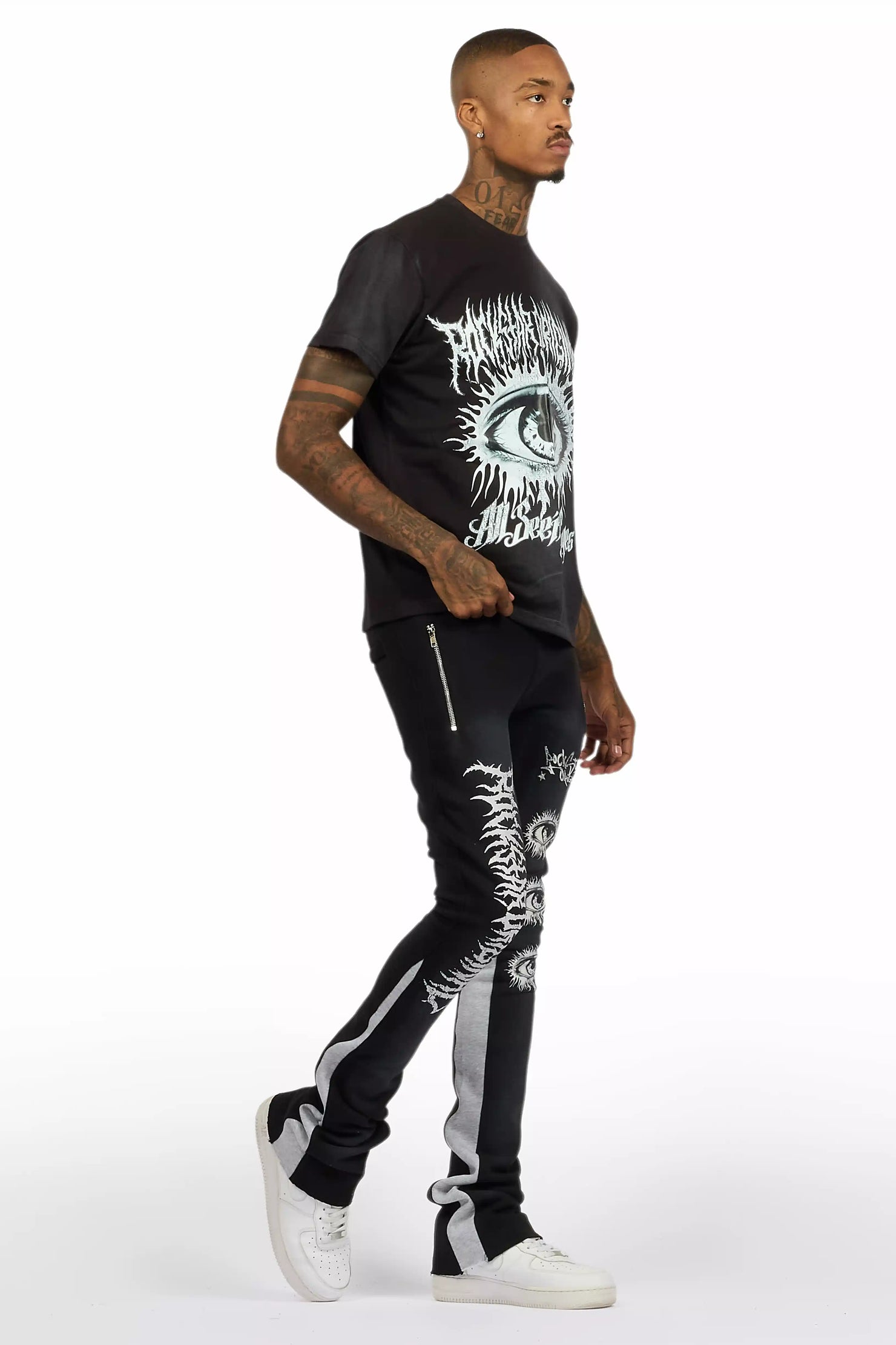 All Seeing Eyes Black T-Shirt/Stacked Flare Track Set
