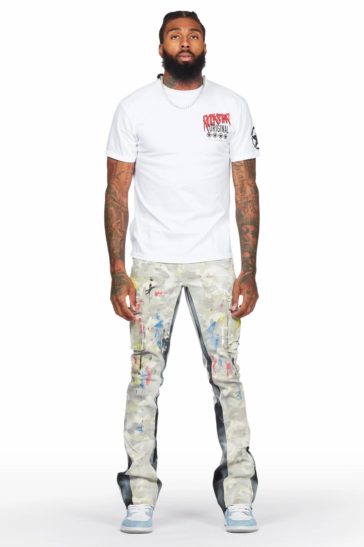 Neal Light Camo Painter Stacked Flare Jean
