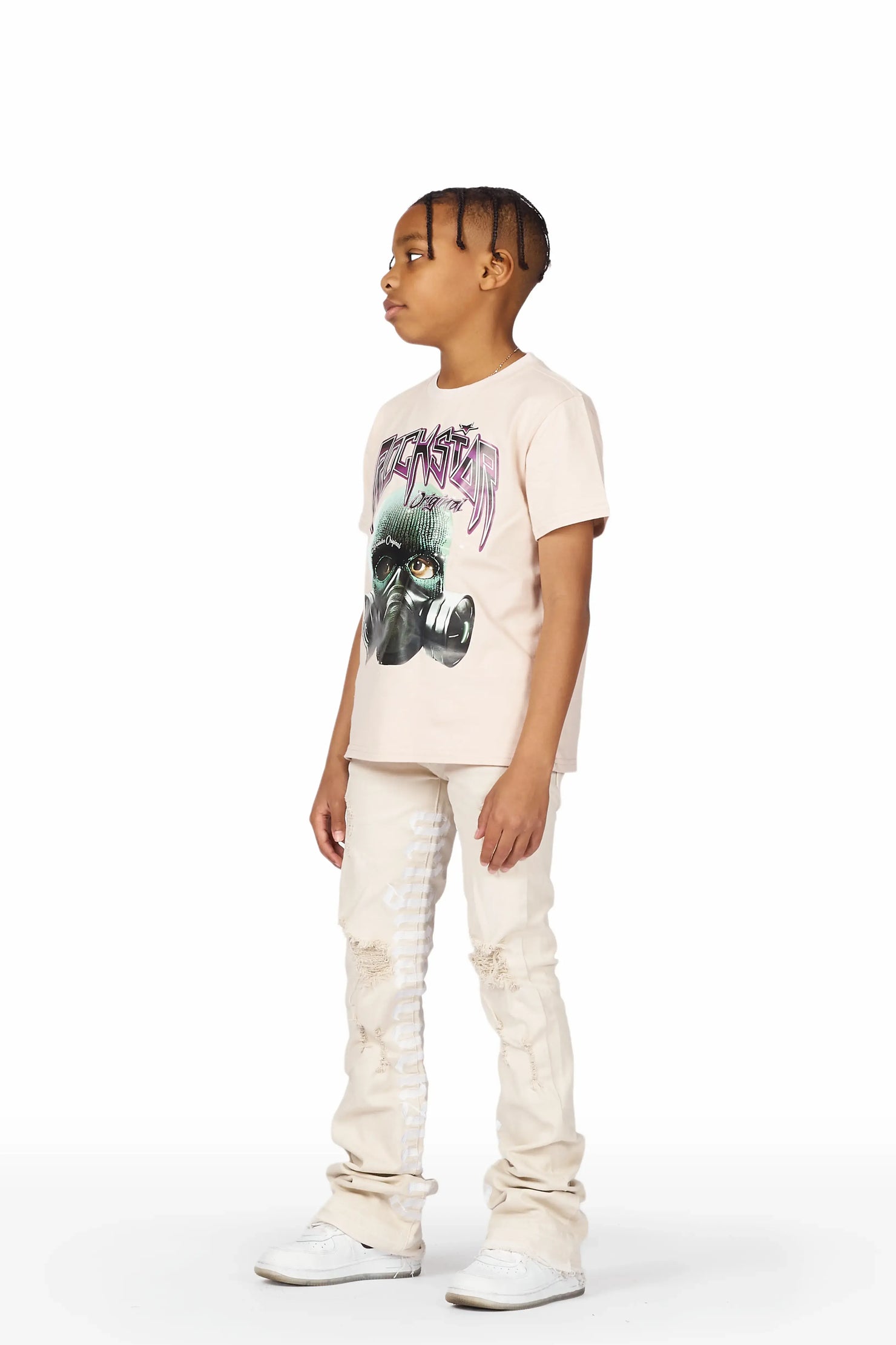 Boys Xenos Beige T-Shirt/Super Stacked Flare Jean