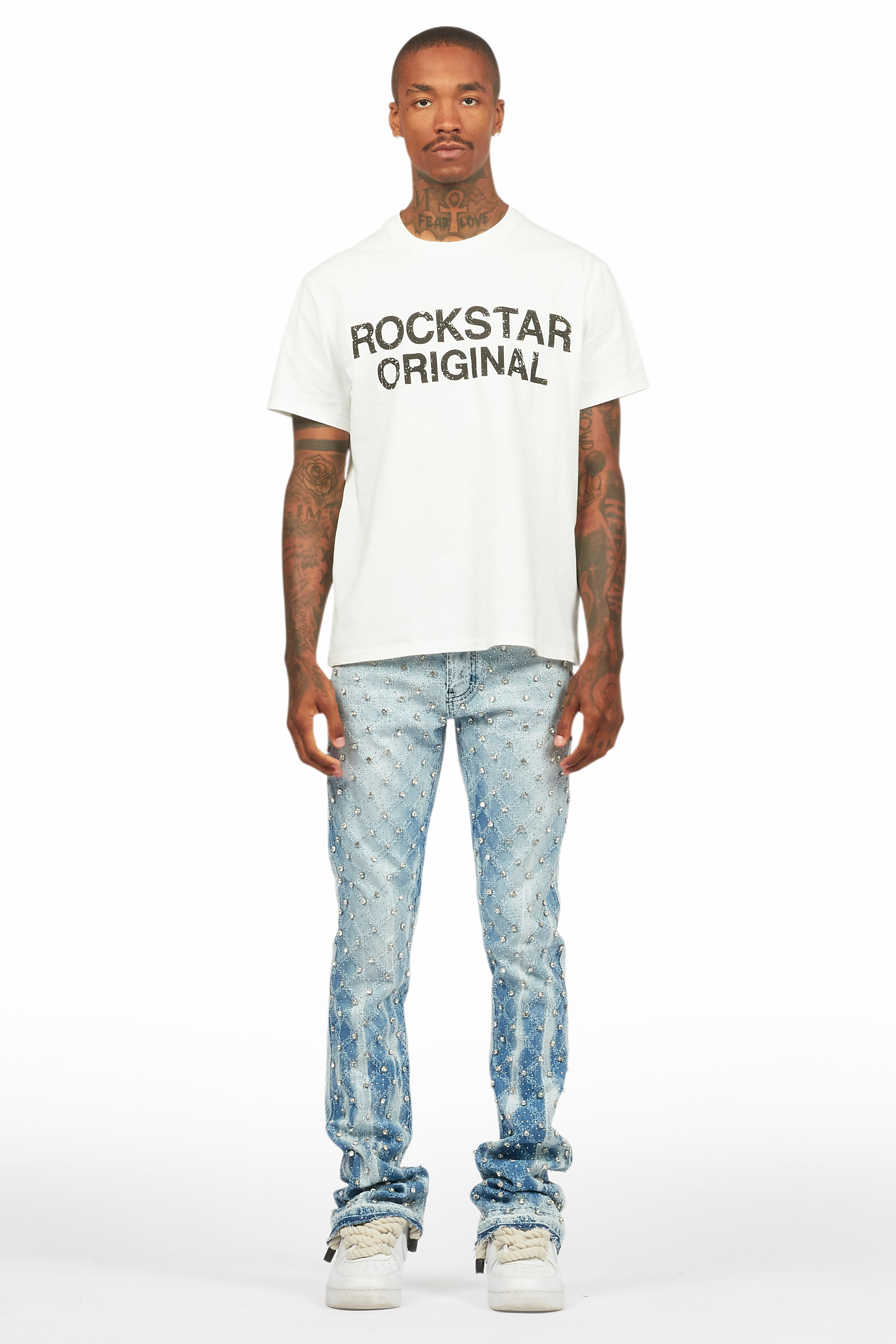 Glit Blue Rhinestone Stacked Flare Jean– Rockstar Original