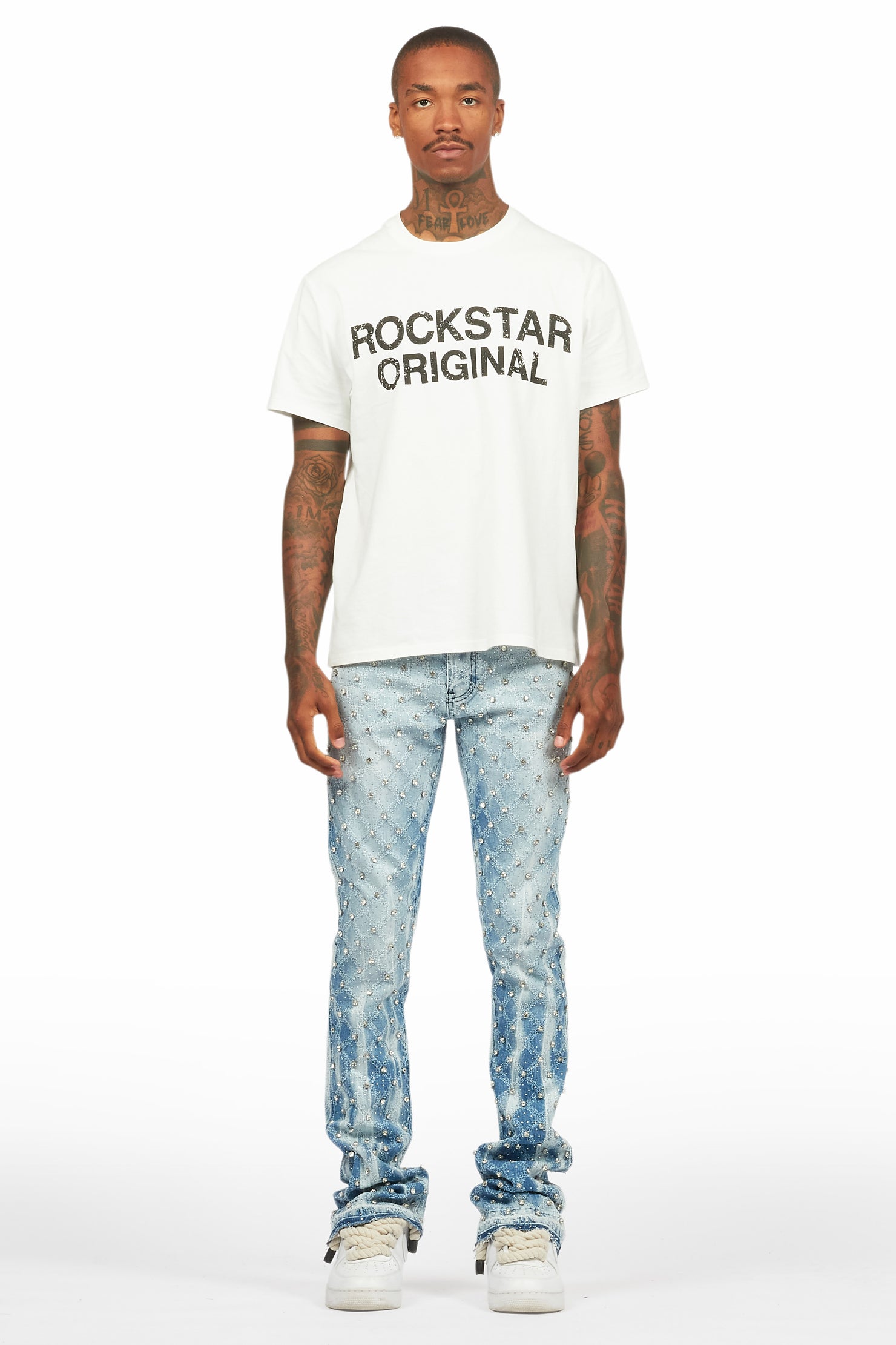 Glit Blue Rhinestone Stacked Flare Jean