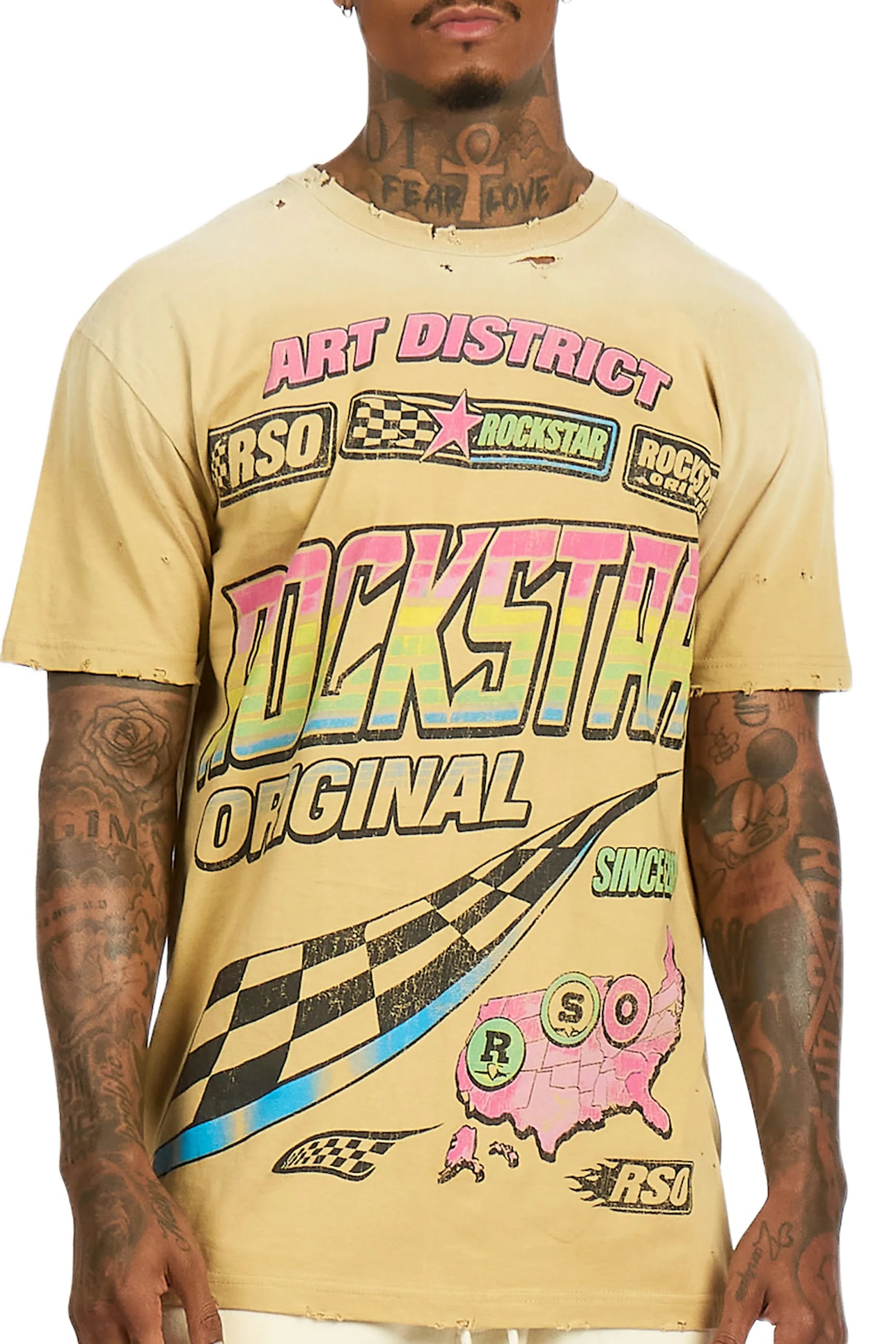 Burris Beige Oversized Graphic T-Shirt